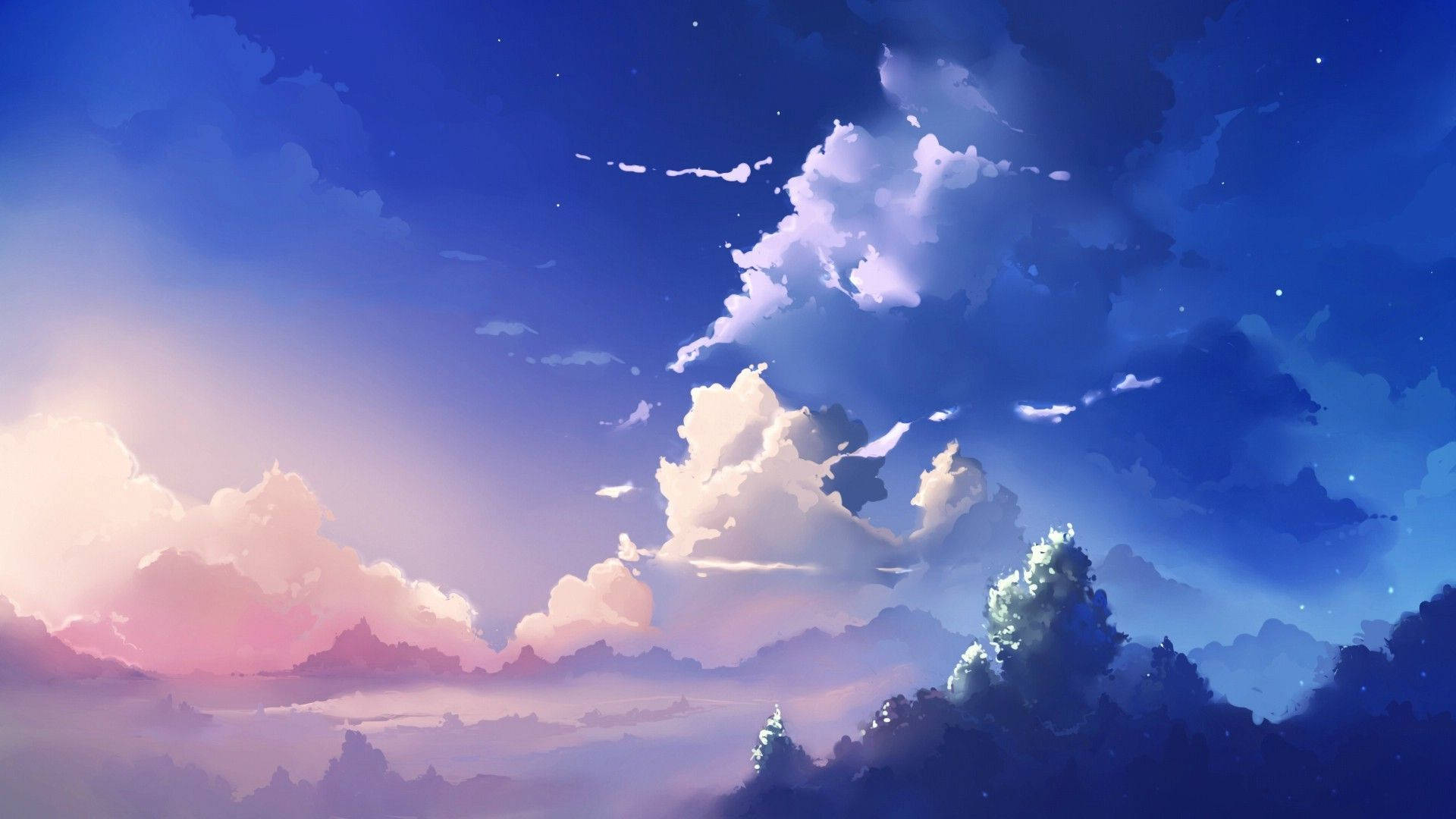 Phong cảnh anime bầu trời xanh thẳm Hình nền