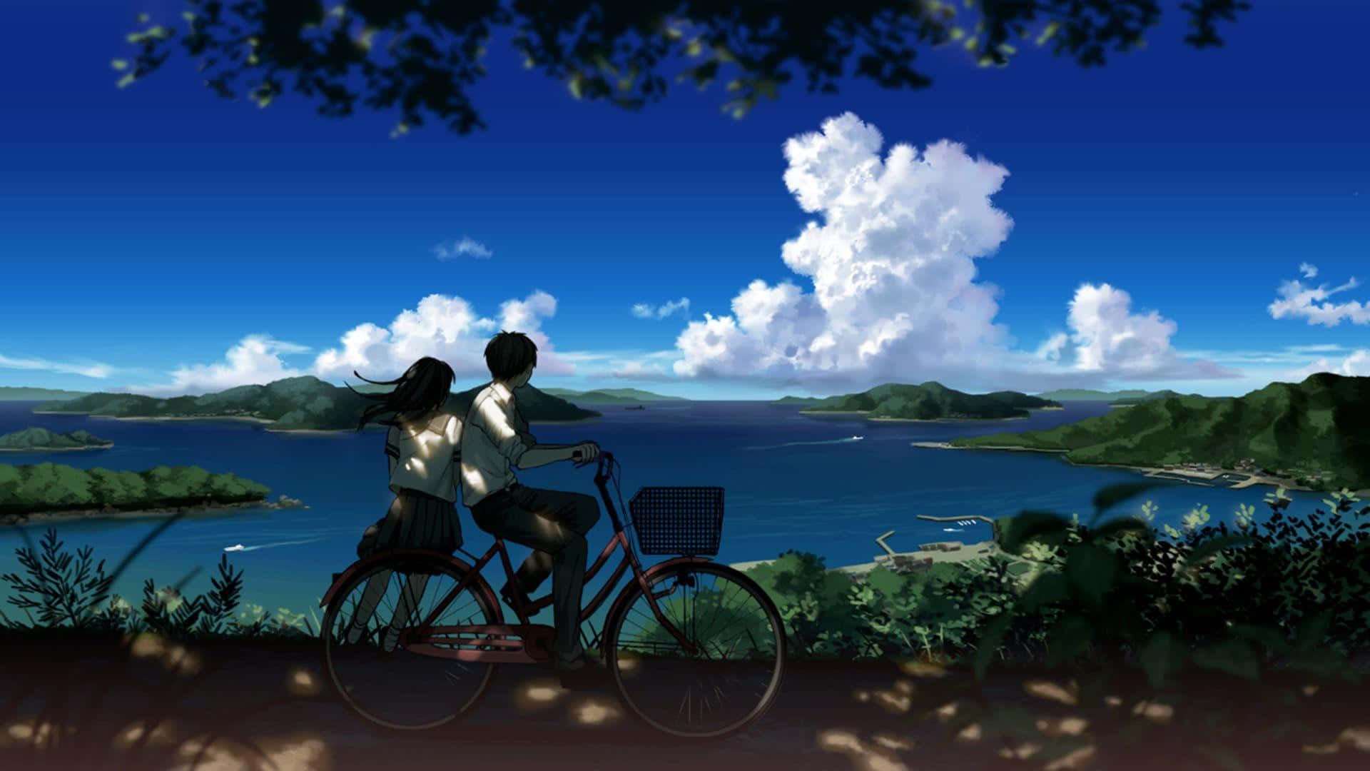 Phong Cảnh Anime Huyền Ảo Với Hoa Anh Đào Hình nền