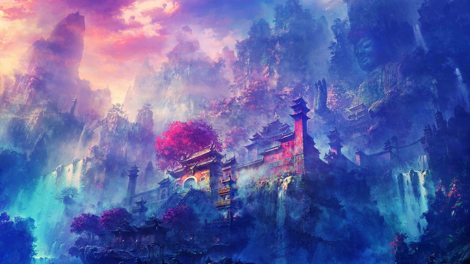 Phong cảnh anime yên bình, thư thái giữa bầu trời bao la. Hình nền