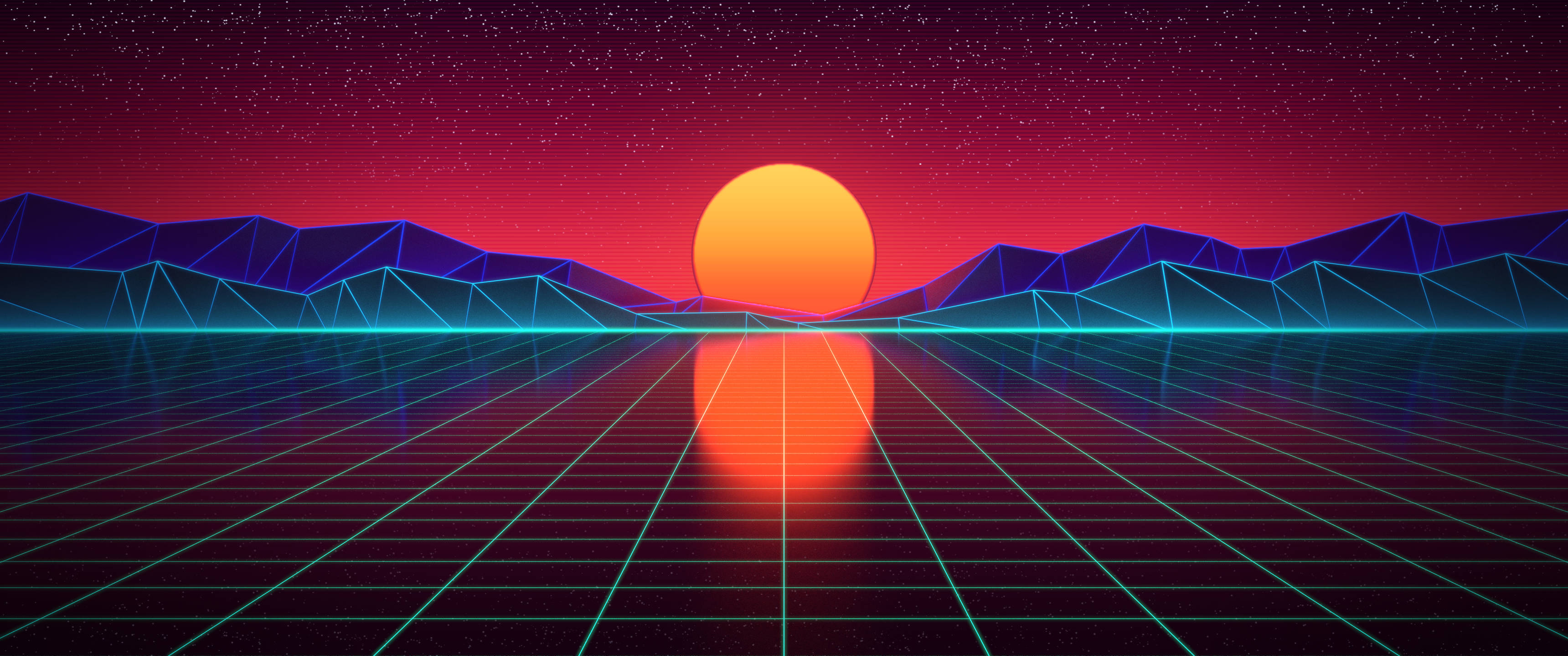 Phong Cảnh Synthwave Tối Giản 3440x1440 Hình nền