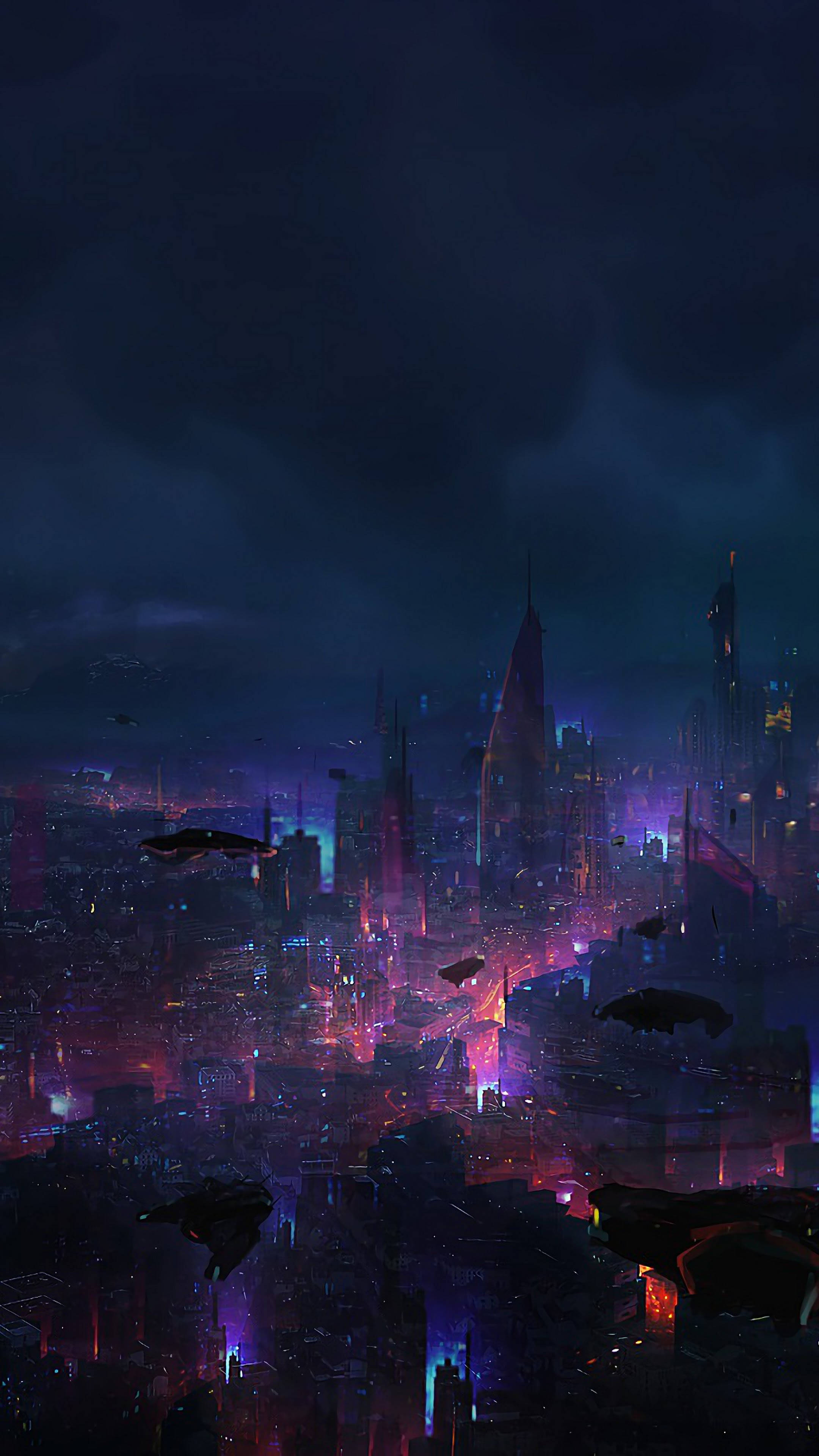 Phong cảnh thành phố tương lai tối tăm Cyberpunk iPhone X Hình nền