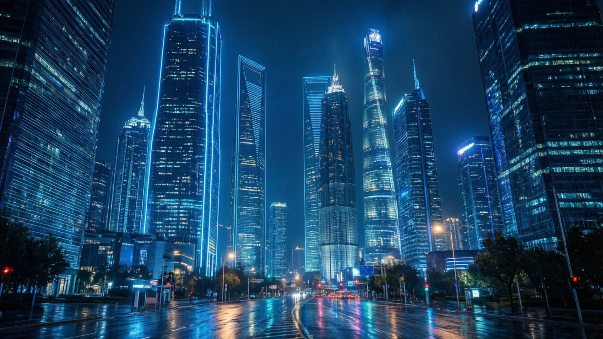 Phong Cảnh Thành Phố Xanh Neon Hình nền