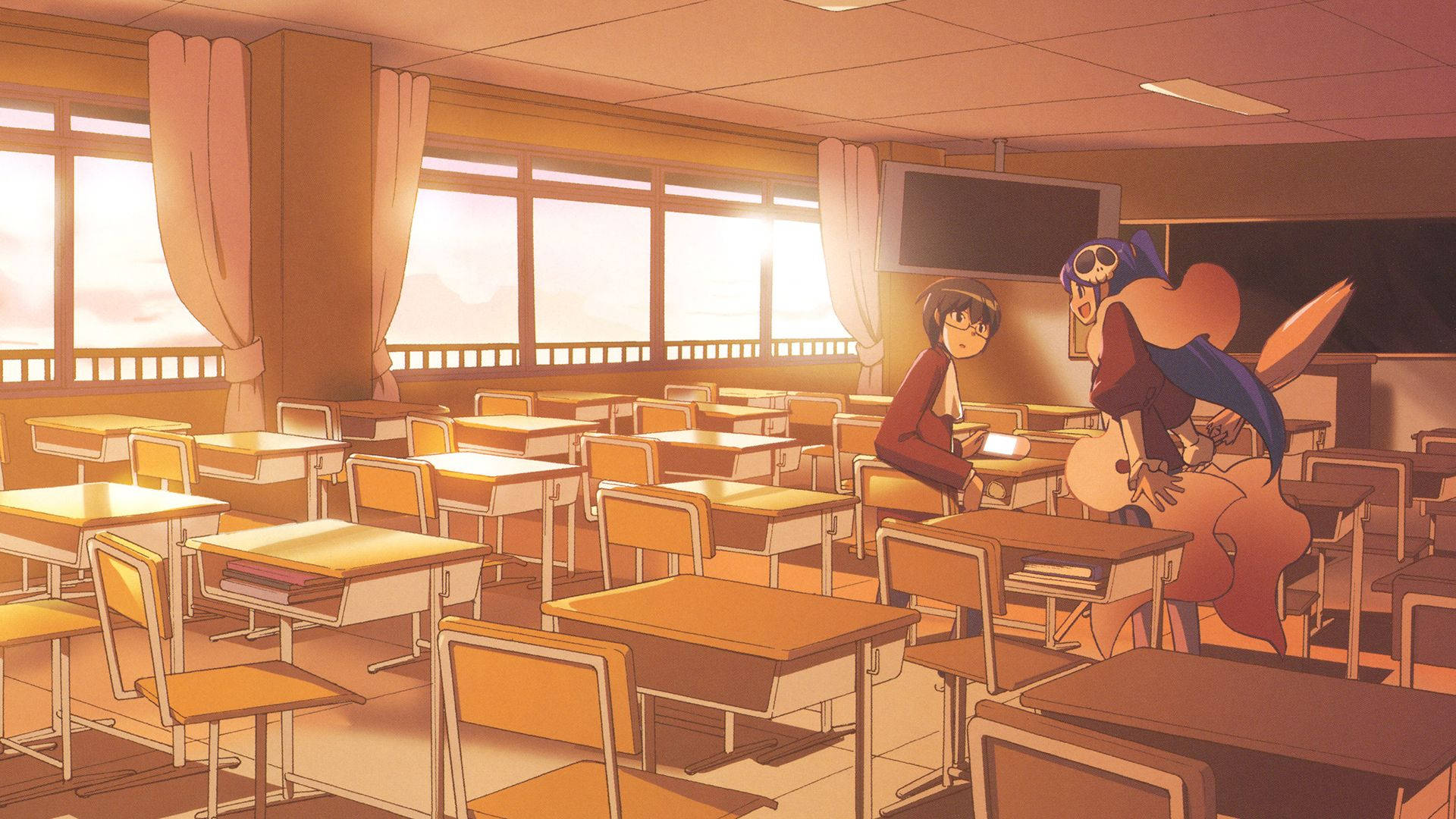 Phong cảnh trường học anime của Keima và Elucia trong Thế giới Chỉ có Chúa Biết Hình nền
