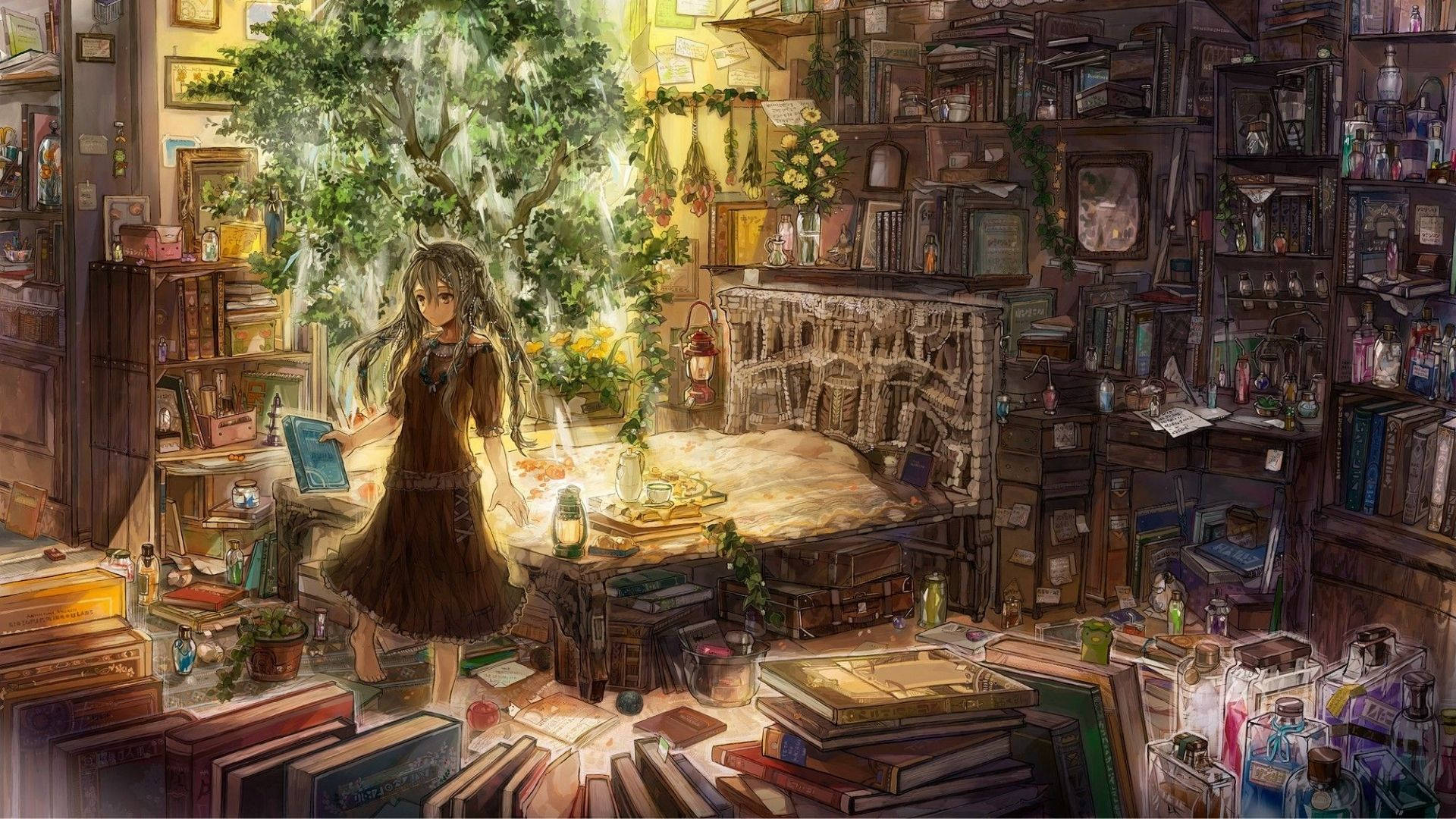 Phòng Thư Viện Anime Hình nền