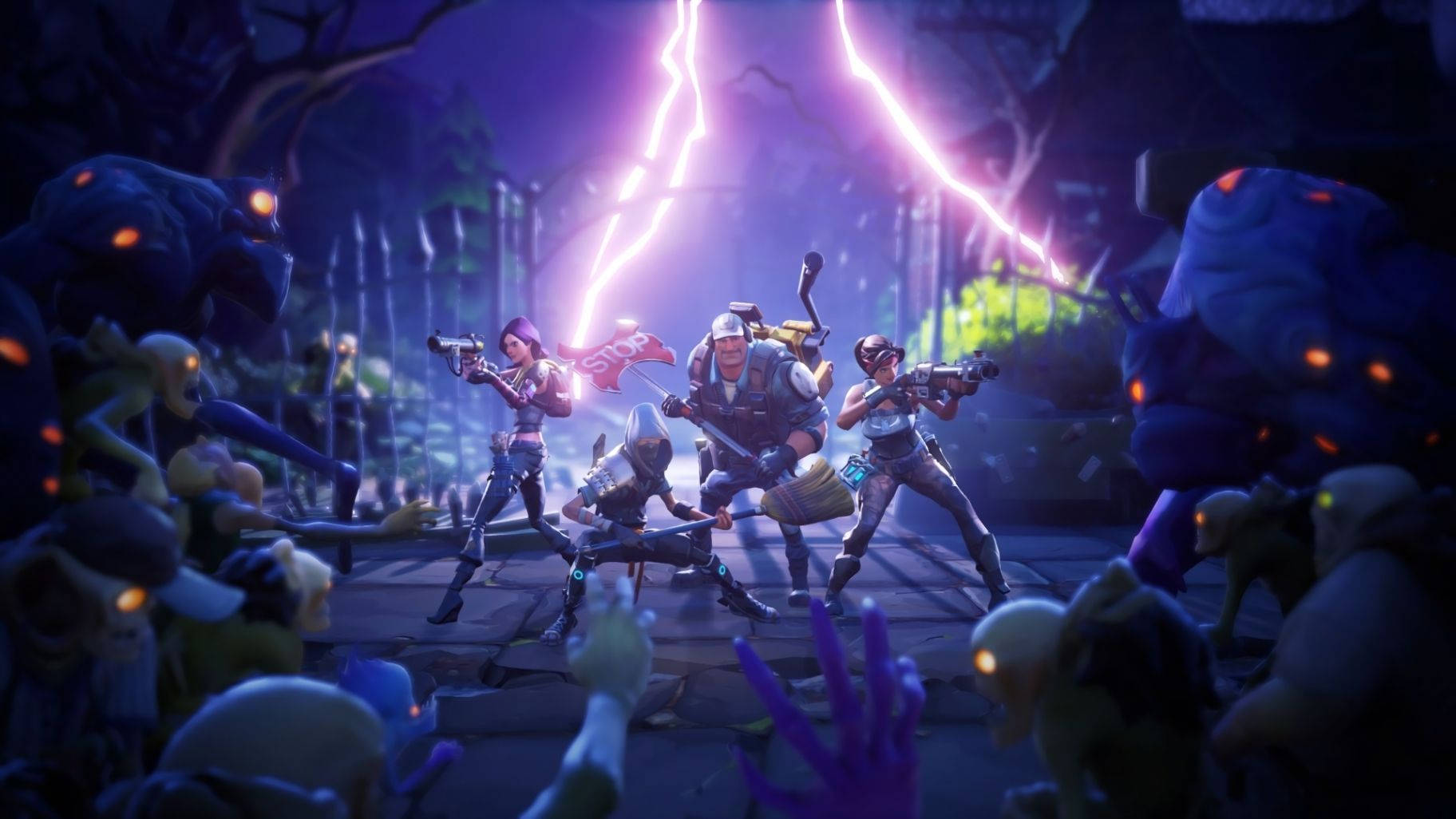 Phóng to những trận chiến căng thẳng giữa quân đội zombie và các đội dũng cảm trong Fortnite Hình nền