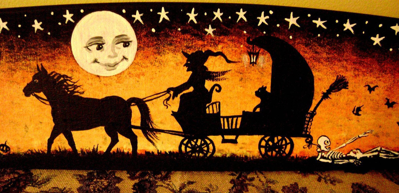 Phù thủy Halloween cổ điển trên xe ngựa Hình nền