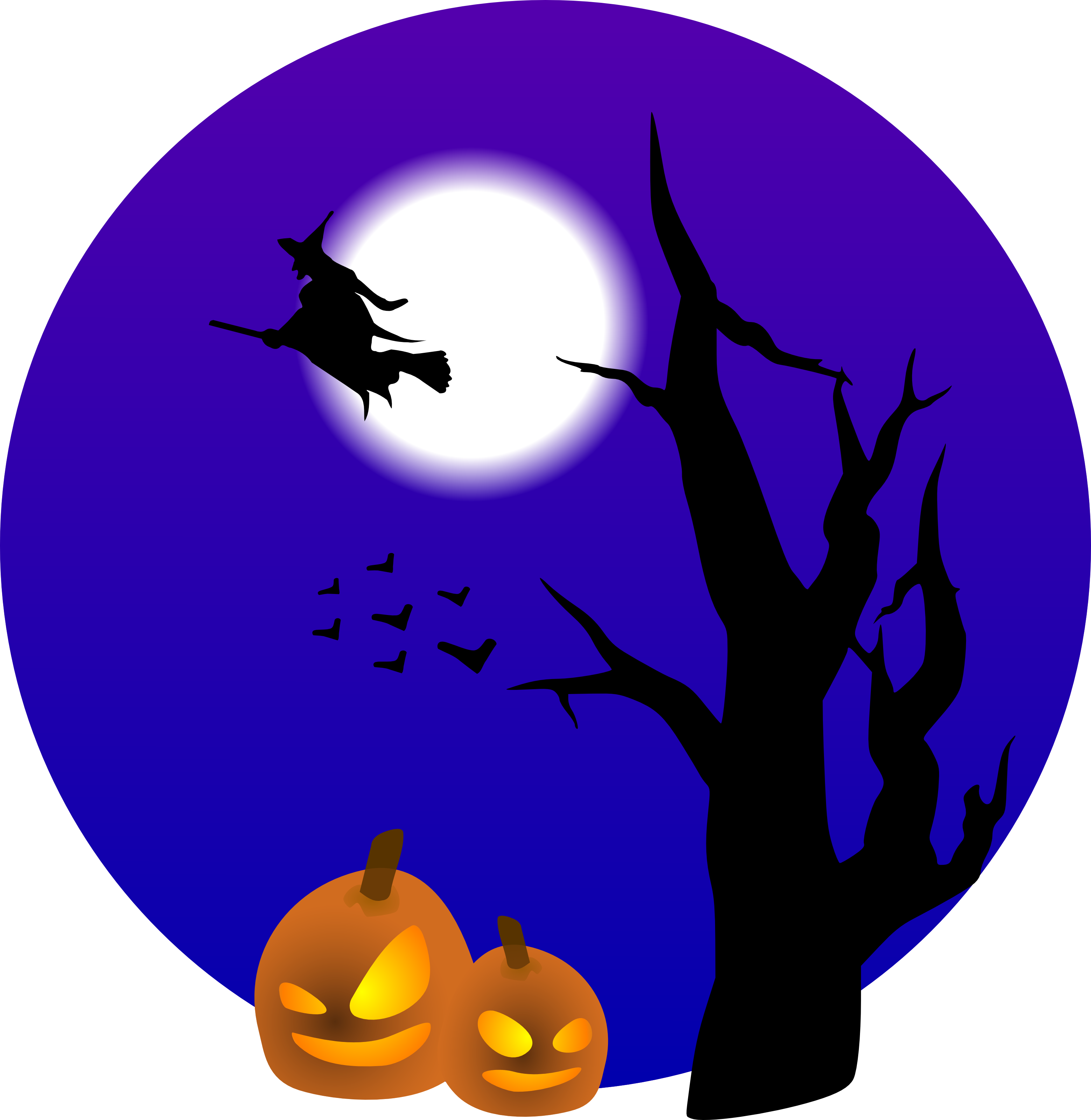 Phù thủy Halloween bay dưới trăng tròn Hình nền