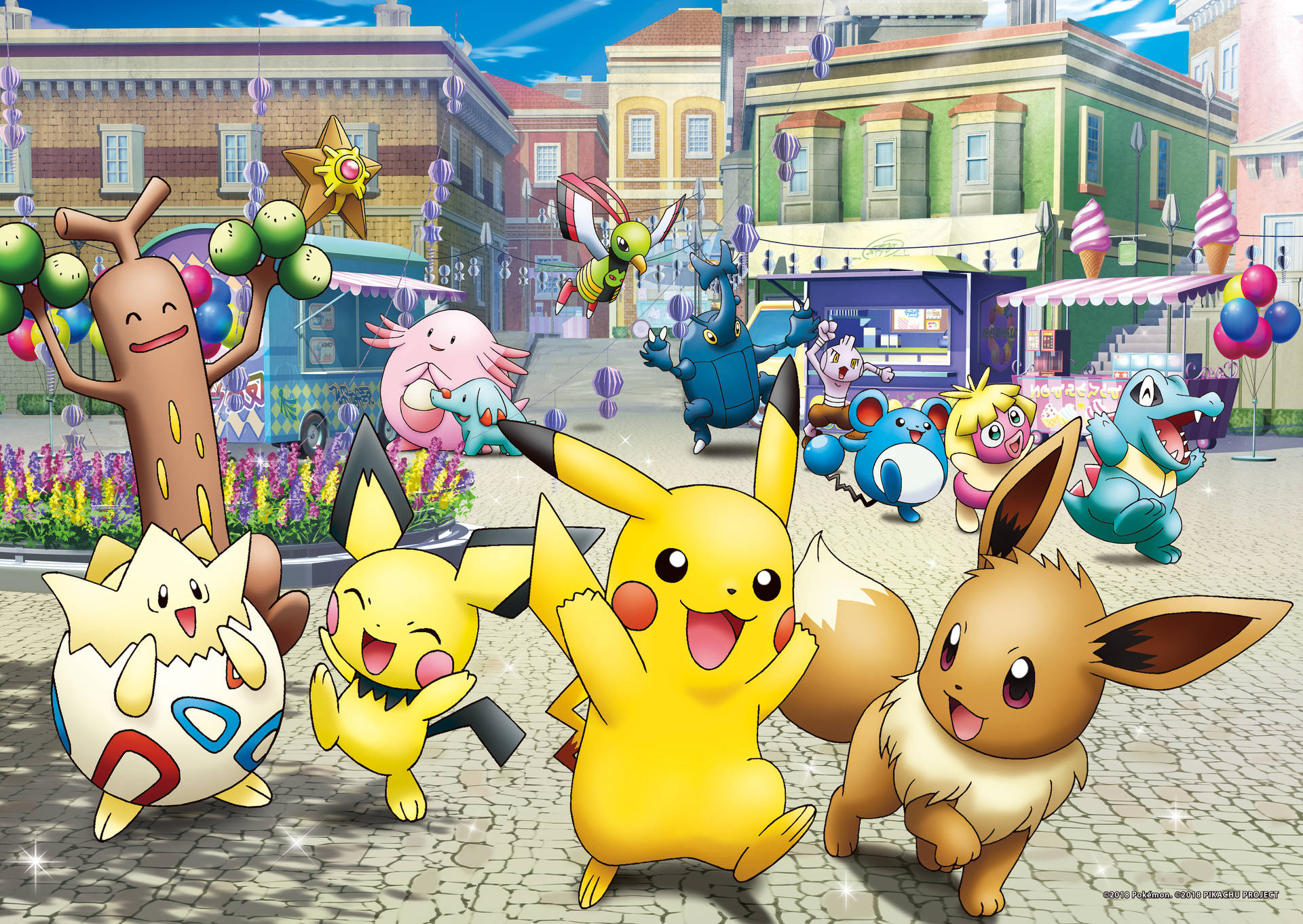 Pikachu 4K Cùng Các Pokémon Họ Hàng Hình nền