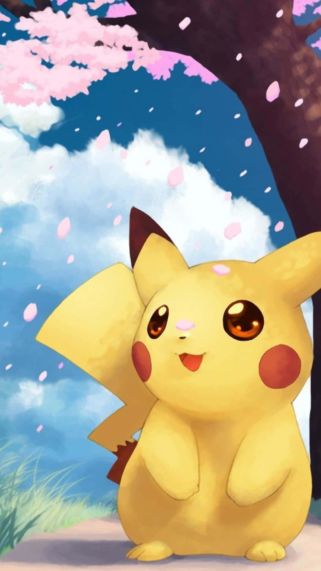 Pikachu Dễ Thương Ngồi Trên Khúc Gỗ Hình nền
