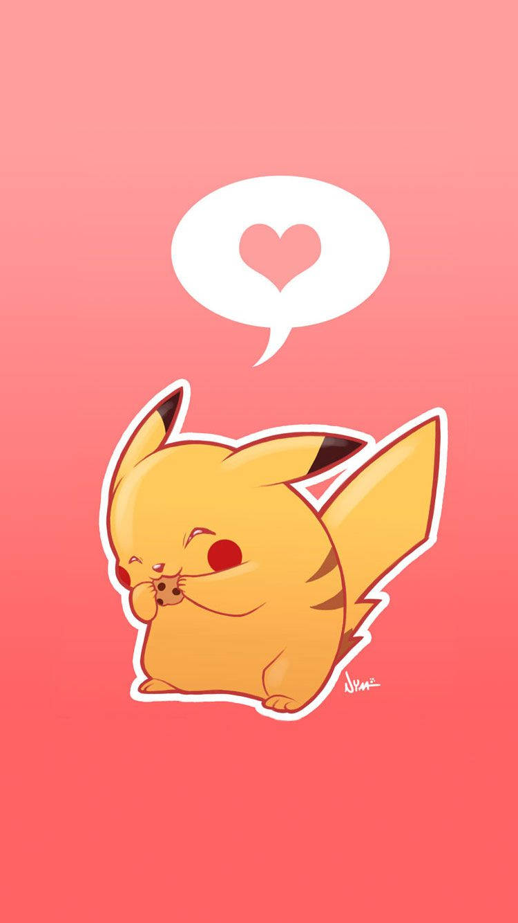 Pikachu ôm trái tim hồng Hình nền