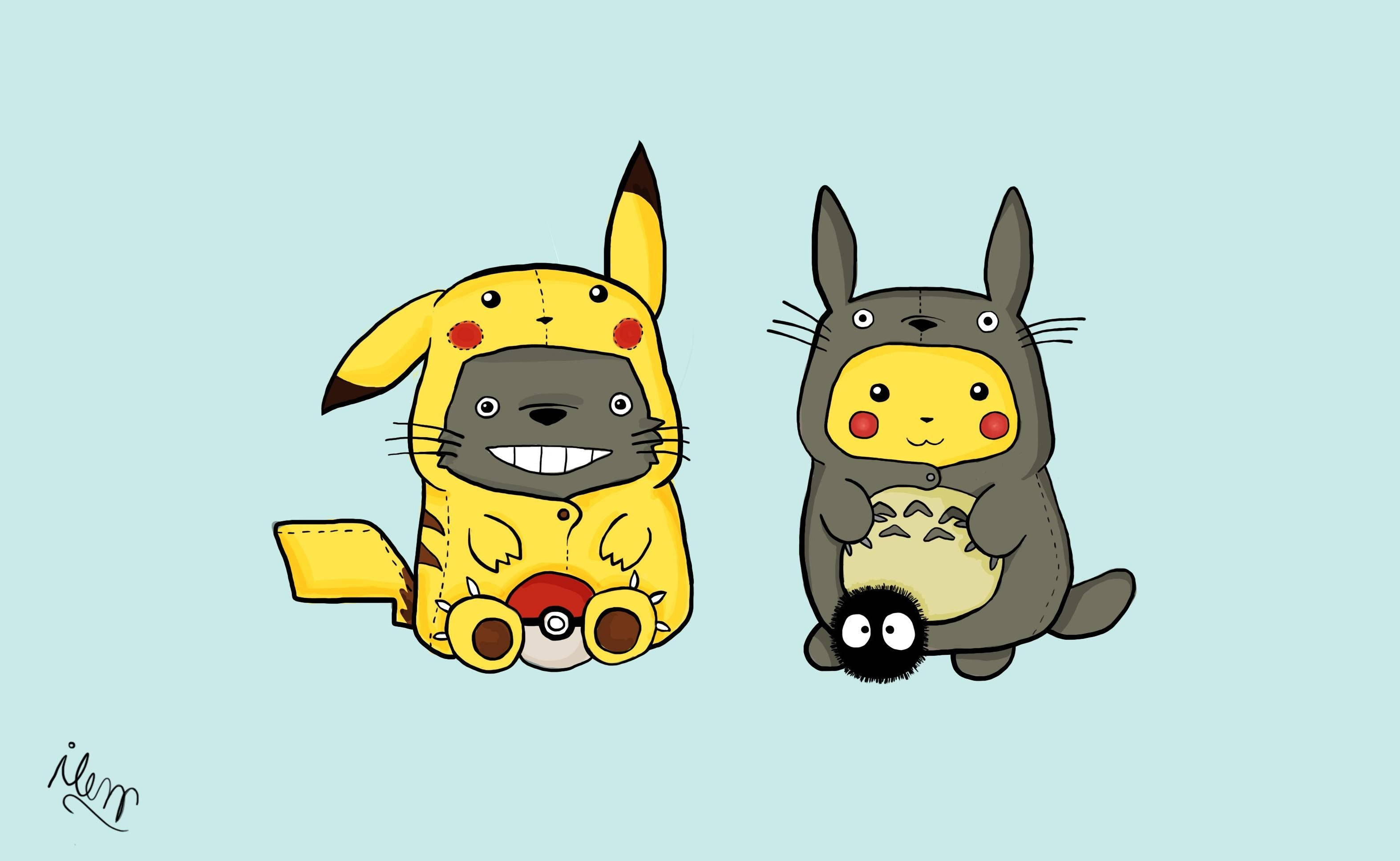 Pikachu và Totoro Gắn Kết Hình nền