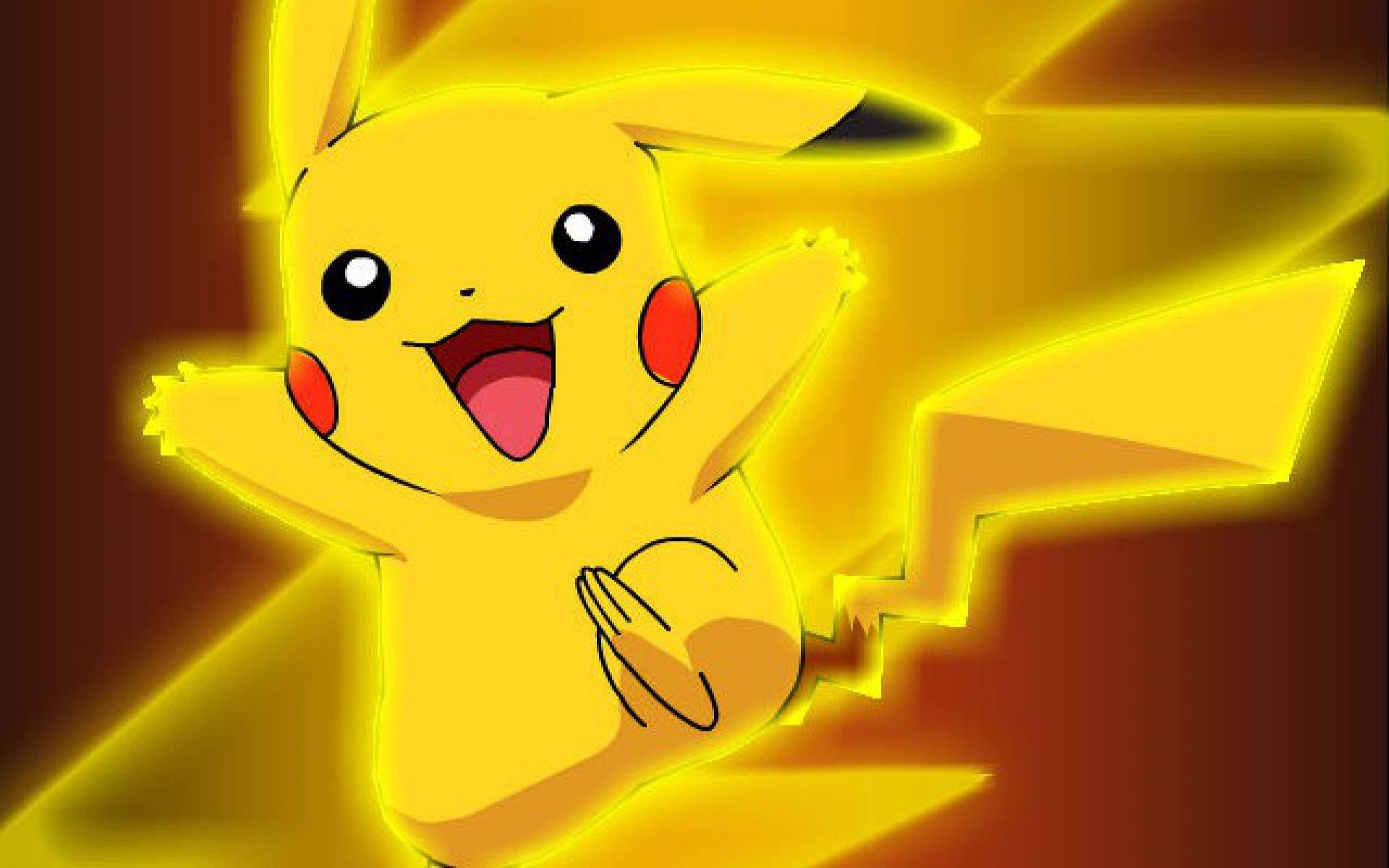 Hình nền Pikachu phát sáng màu vàng trên nền đỏ.