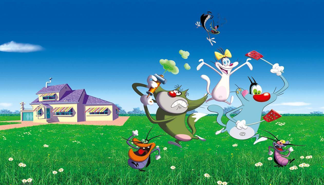 Poster dàn nhân vật Oggy và những chú gián Hình nền