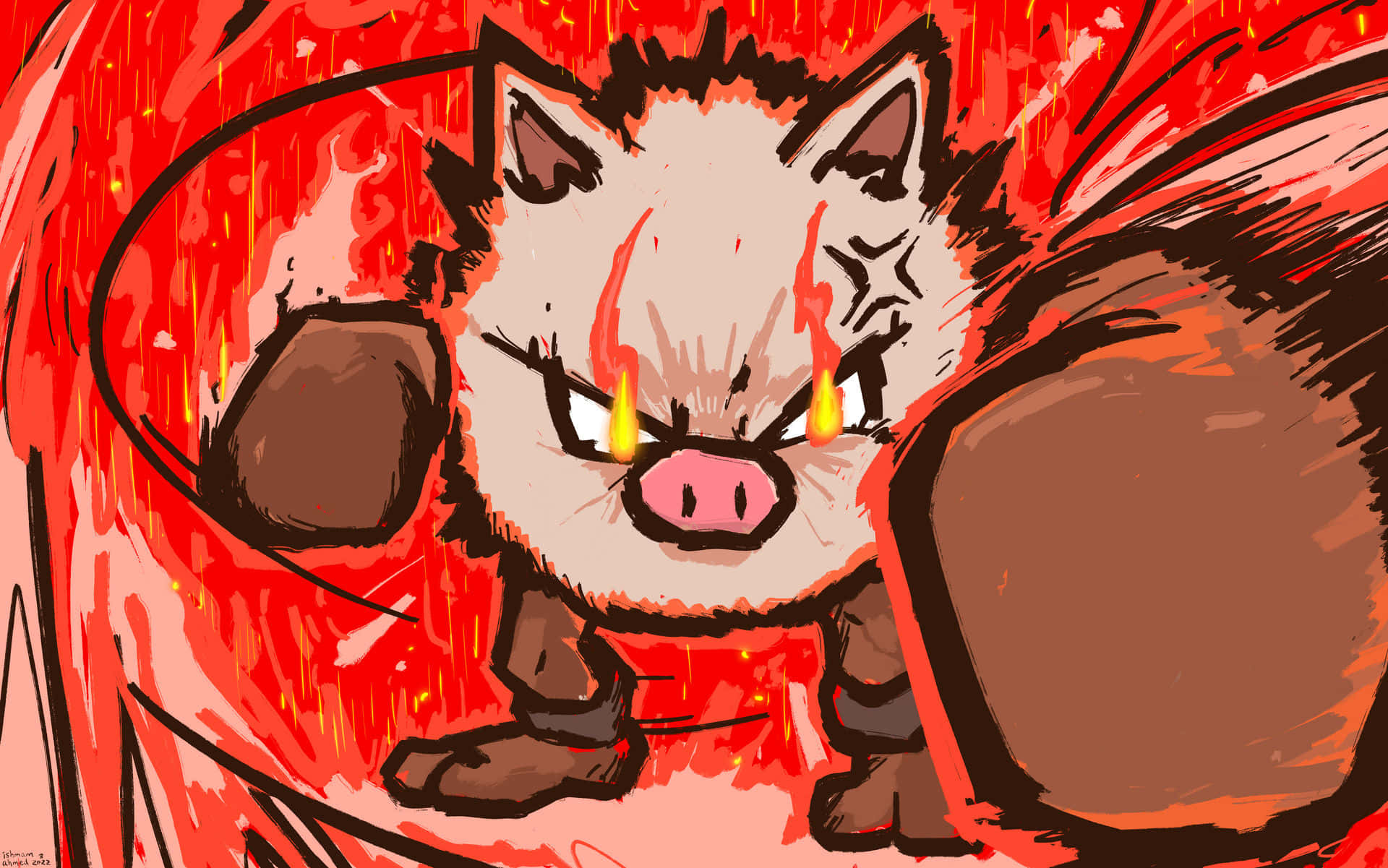Primeape Pokemon Với Đôi Mắt Rực Lửa Hình nền
