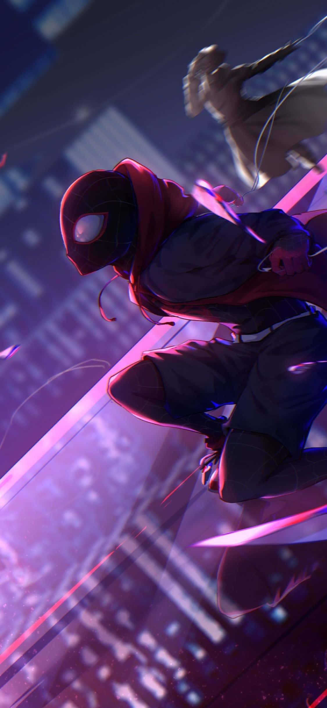 Purple Neon Light Spider Man Miles Morales iPhone Hình nền