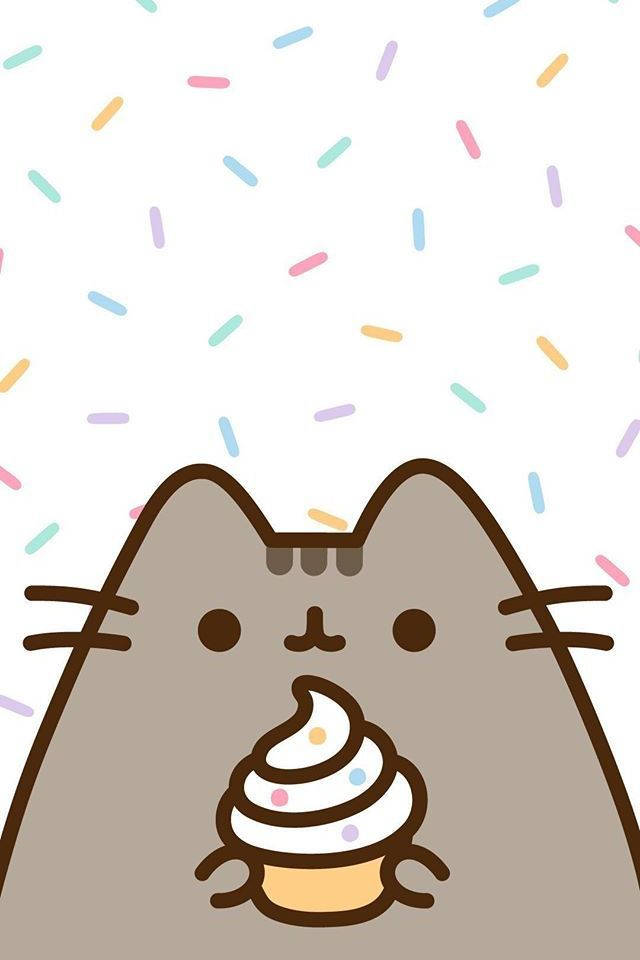 Pusheen dễ thương HD cầm bánh cupcake Hình nền