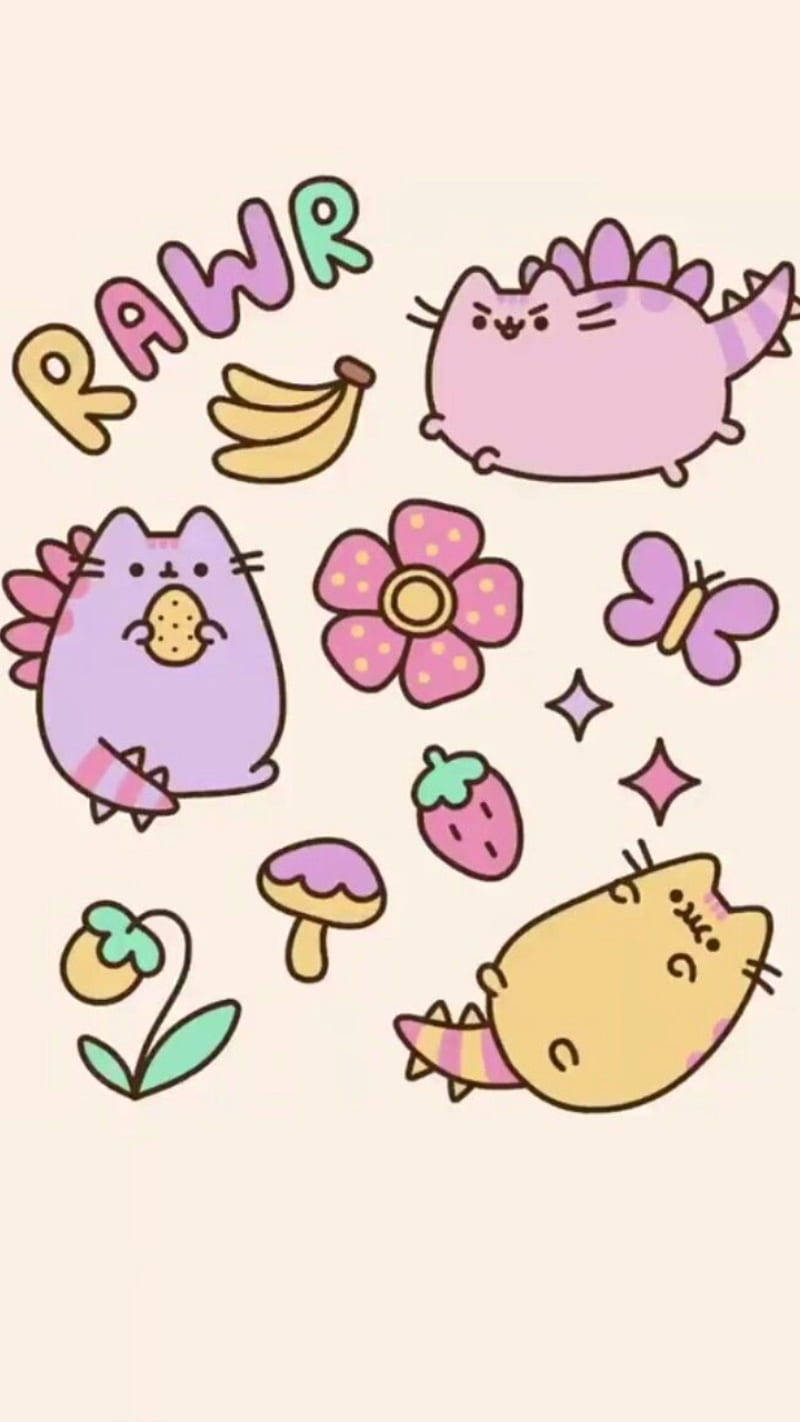 Pusheen Khủng Long Dễ Thương Đầy Màu Sắc Cho iPhone Hình nền