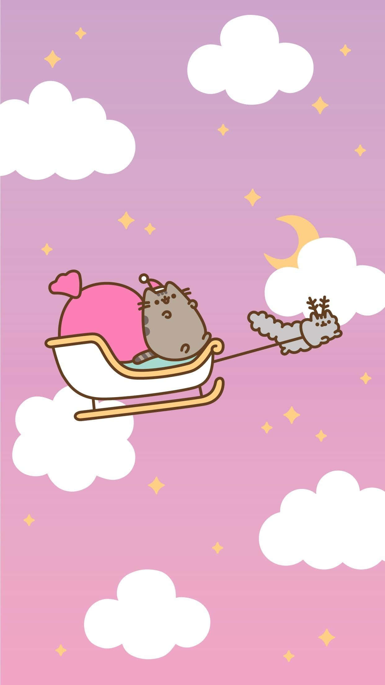 Pusheen Mèo Xe Trượt Giáng Sinh Màu Hồng Hình nền