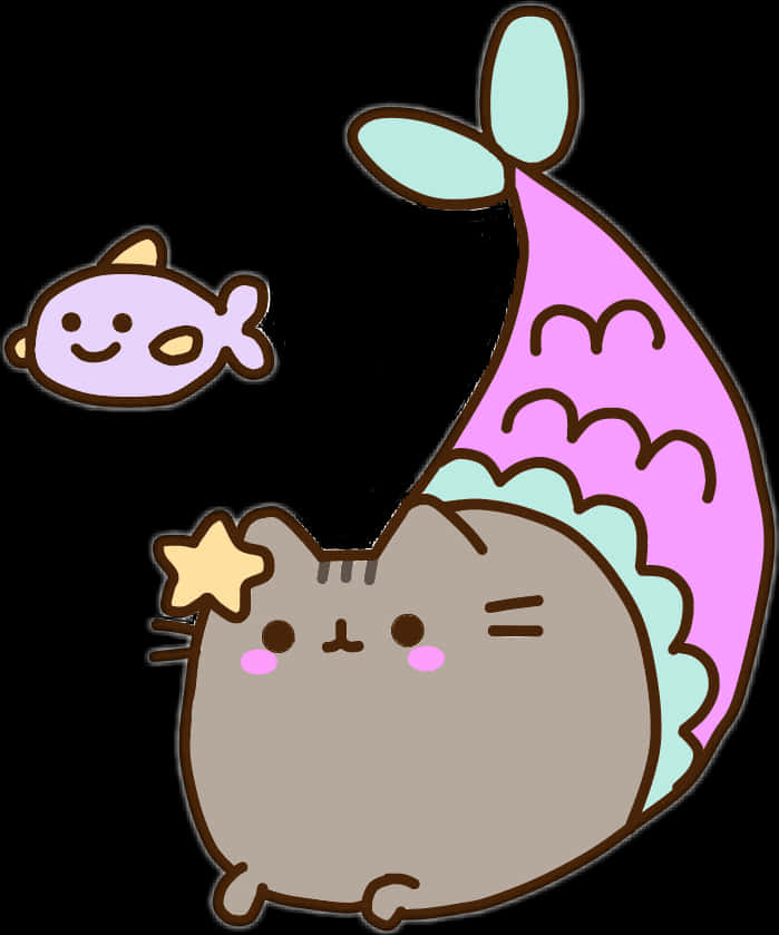 Pusheen Nàng Tiên Cá và Bạn Cá Hình nền