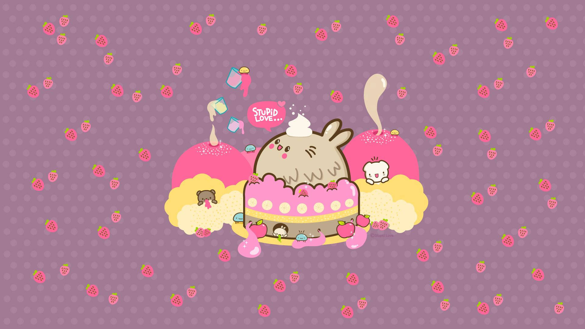Ảnh bìa hình nền dâu tây oải hương Kawaii.