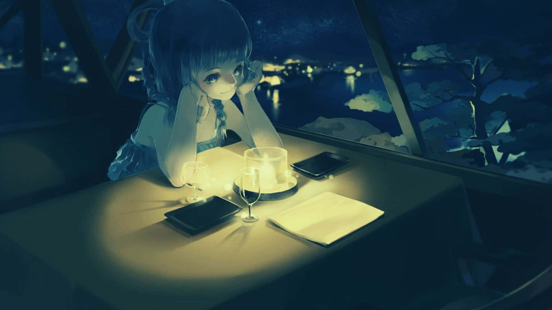 Quán cà phê hiện đại lấy cảm hứng từ thiết kế anime. Hình nền
