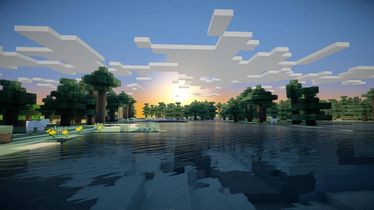 Hình nền Minecraft bình minh đầy mây quang cảnh thiên nhiên.