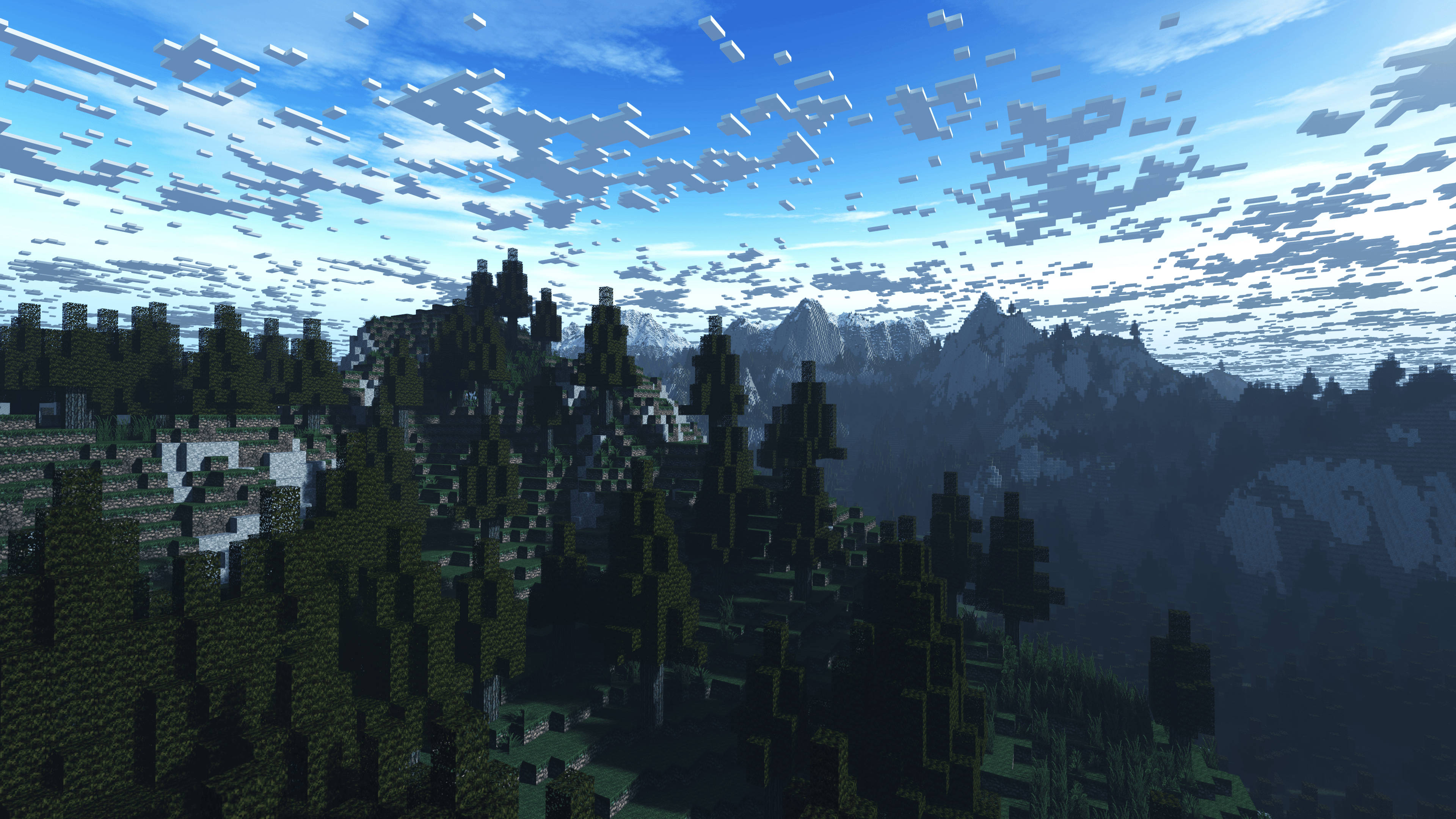 Quang cảnh Minecraft đầy mê hoặc: Mây trên khu rừng Hình nền