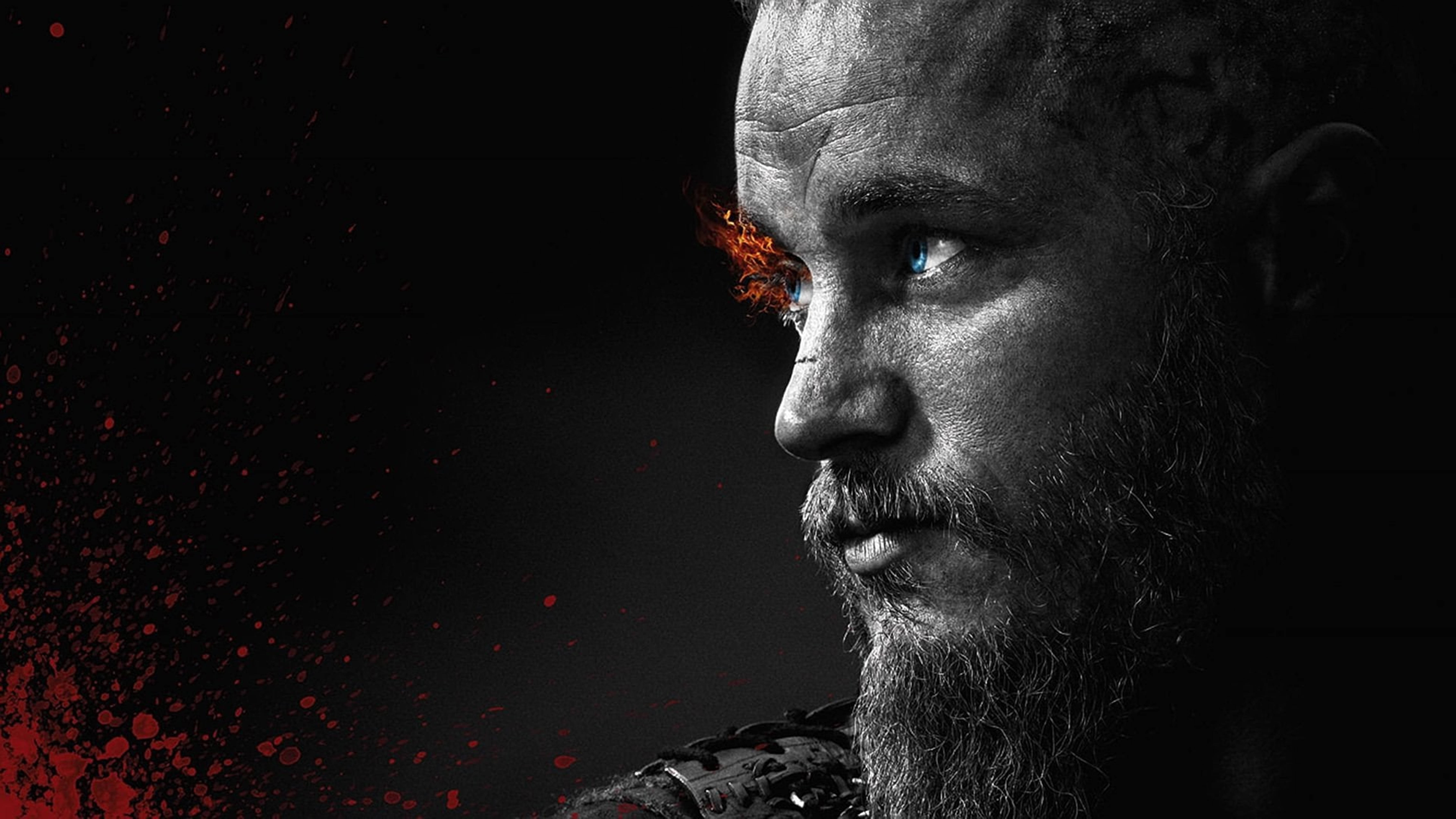 Ragnar Lothbrok 4K Vikings Lông mi rực lửa Đen trắng Hình nền