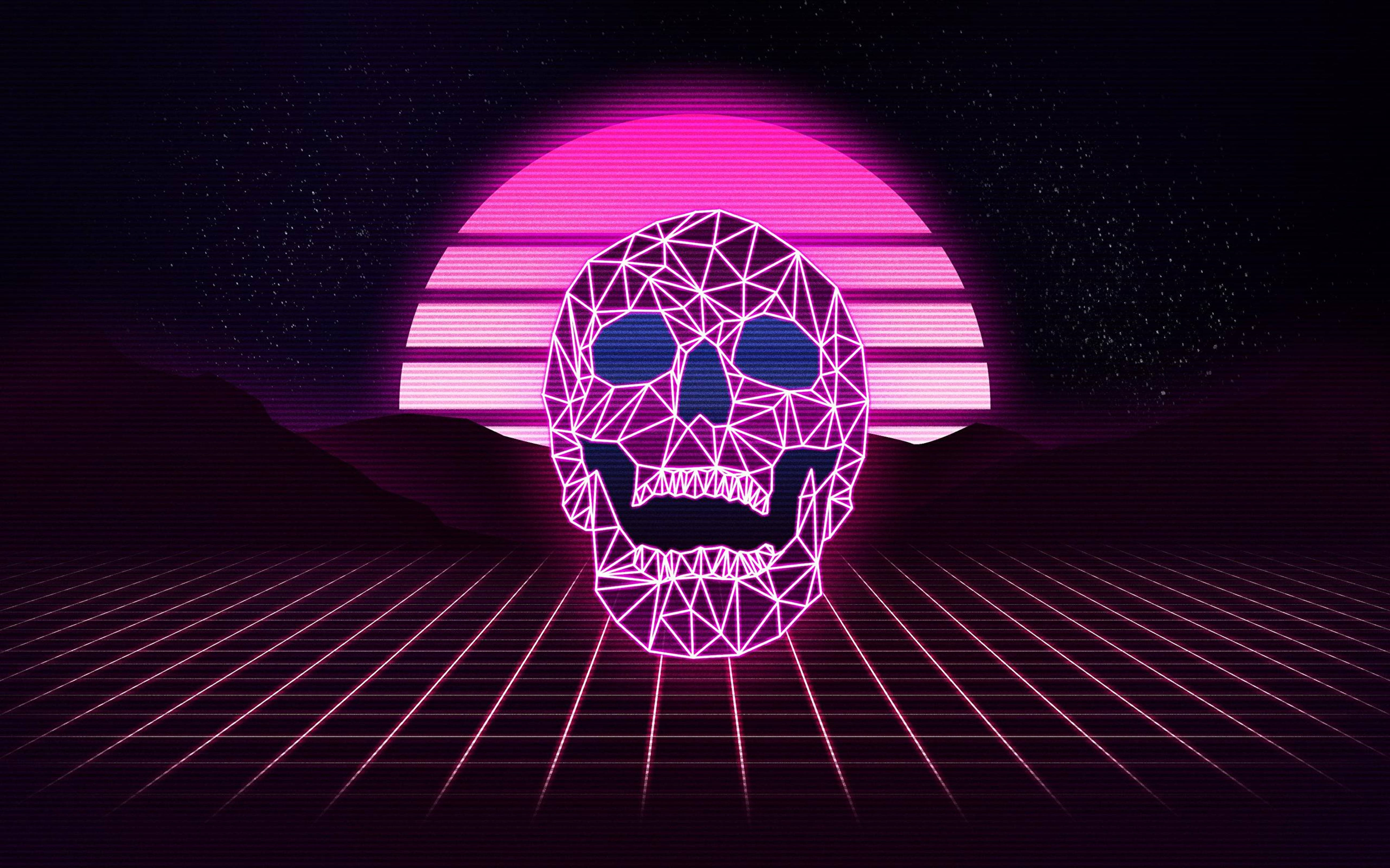 Retrowave Neon Tím Đầu Lâu 4K Hình nền