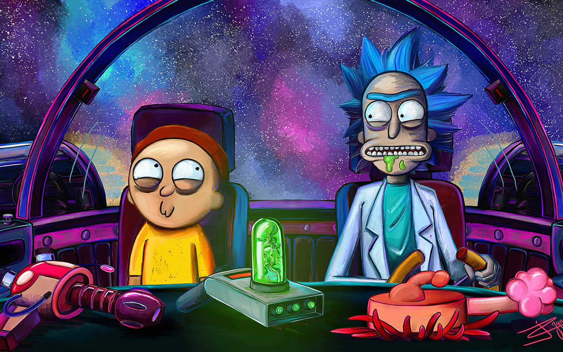 Rick And Morty Trong Không Gian 4K Nền Hình nền