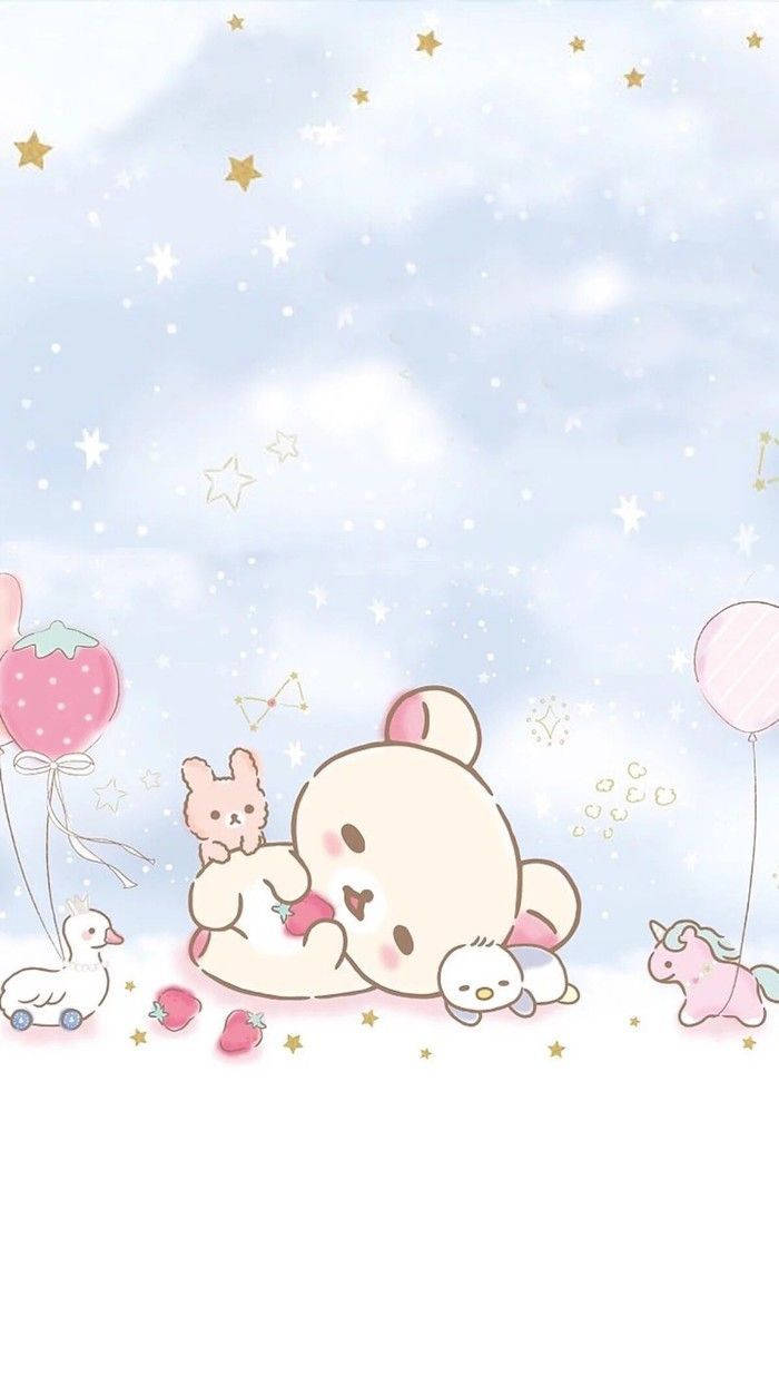 Rilakkuma dễ thương cùng các nhân vật màu hồng Hình nền