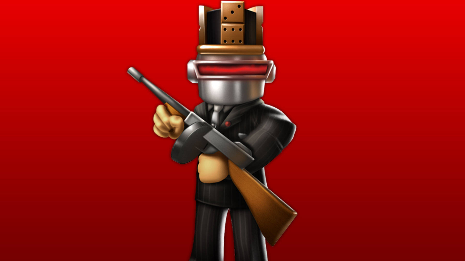 Hình nền tuyệt vời về avatar robot tay súng trong trò chơi video Roblox.