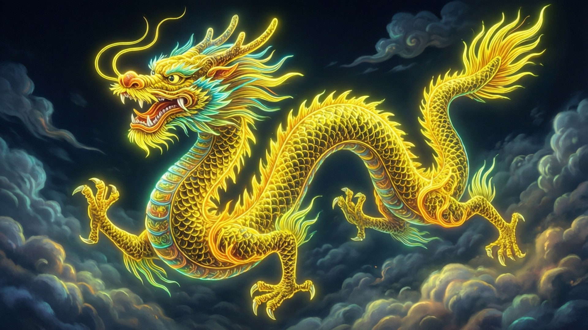 Rồng Vàng Neon Trung Quốc Hình nền