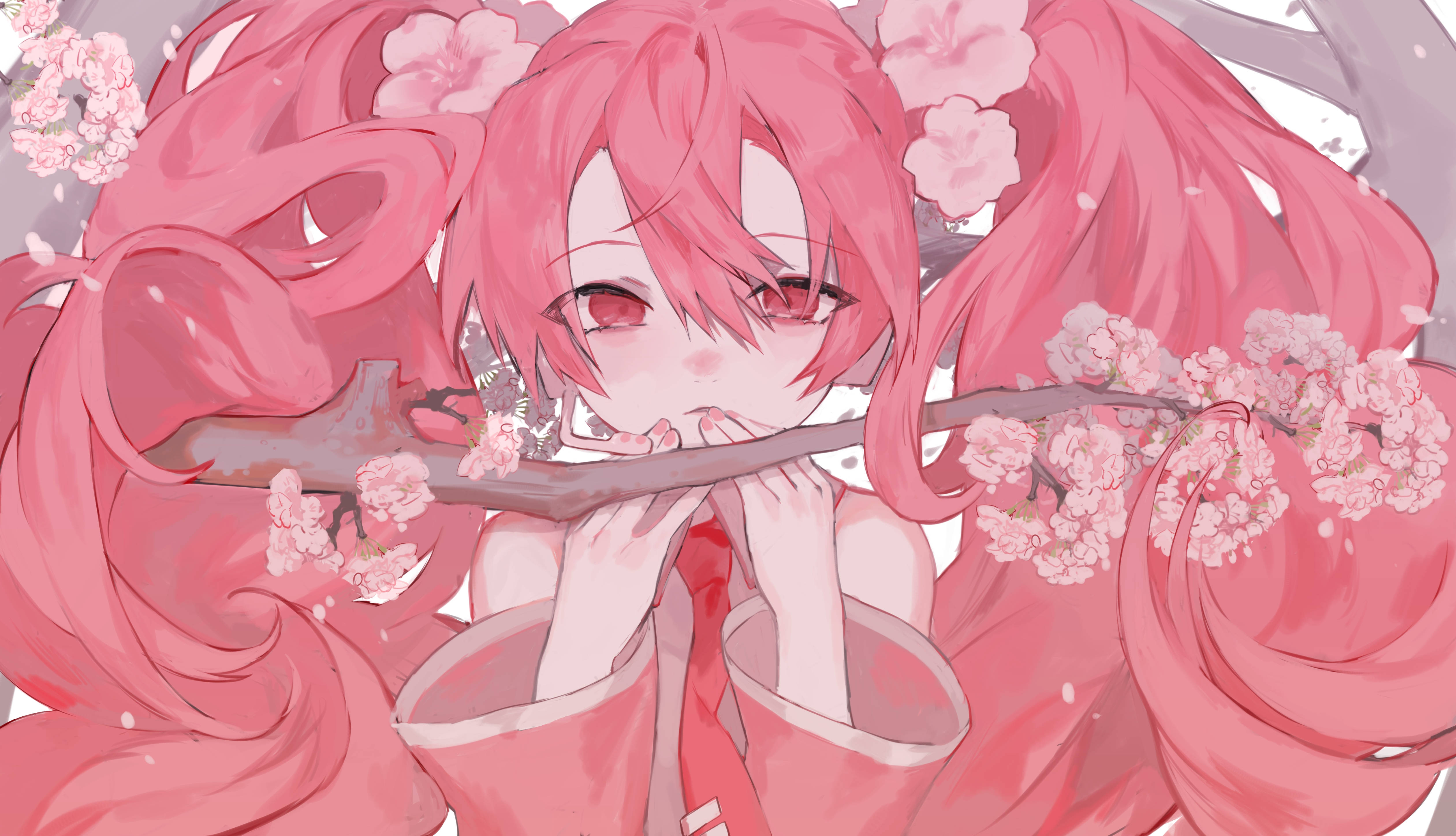 Sakura Miku thẩm mỹ anime màu hồng Hình nền