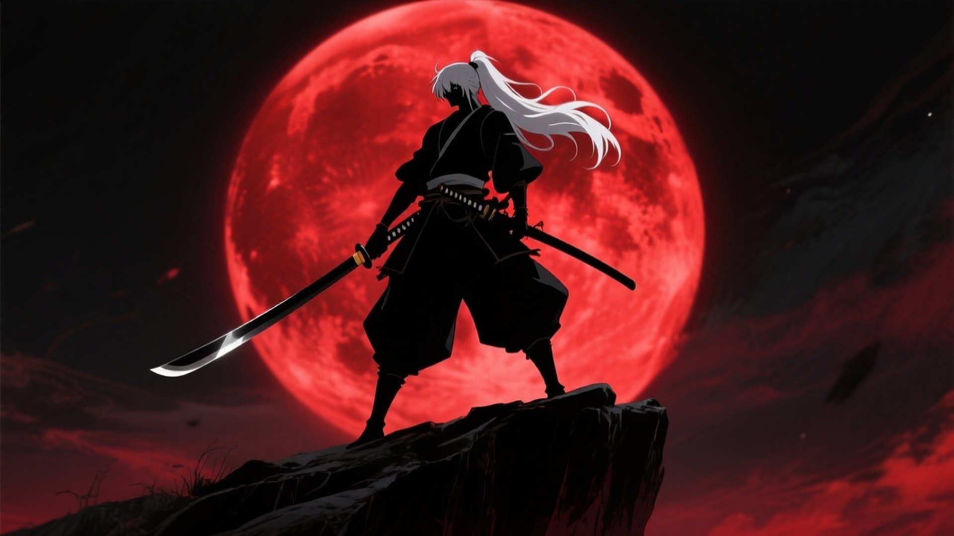 Samurai Ánh Trăng Đỏ Hình nền