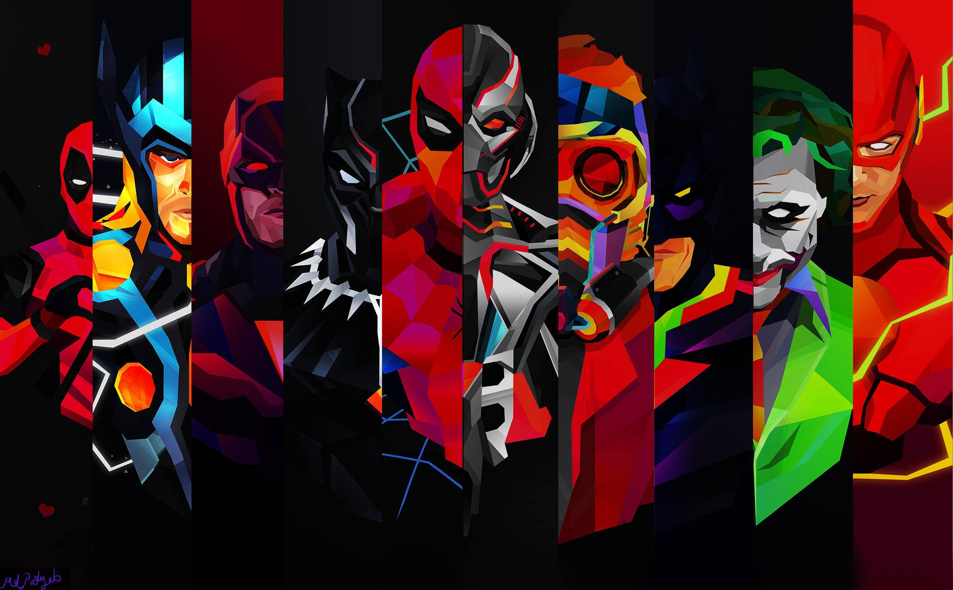 Tác phẩm nghệ thuật kỹ thuật số siêu anh hùng Marvel với các nhân vật trong các sọc dọc.