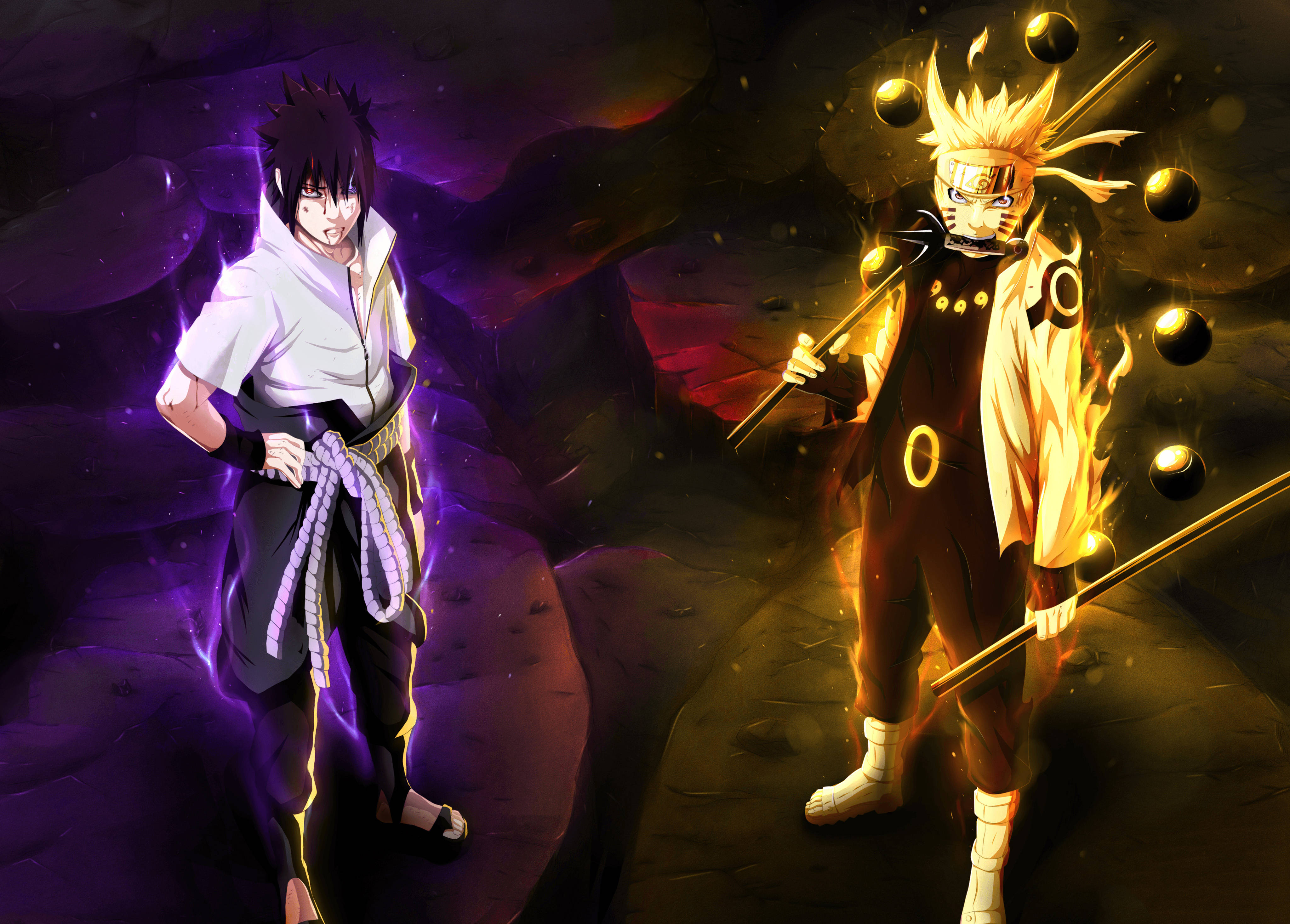 Sasuke và Naruto 4K Hào Quang Hình nền