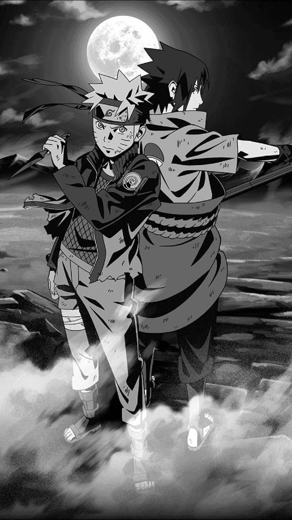 Sasuke Và Naruto Đứng Tựa Lưng Màu Đen Hình nền