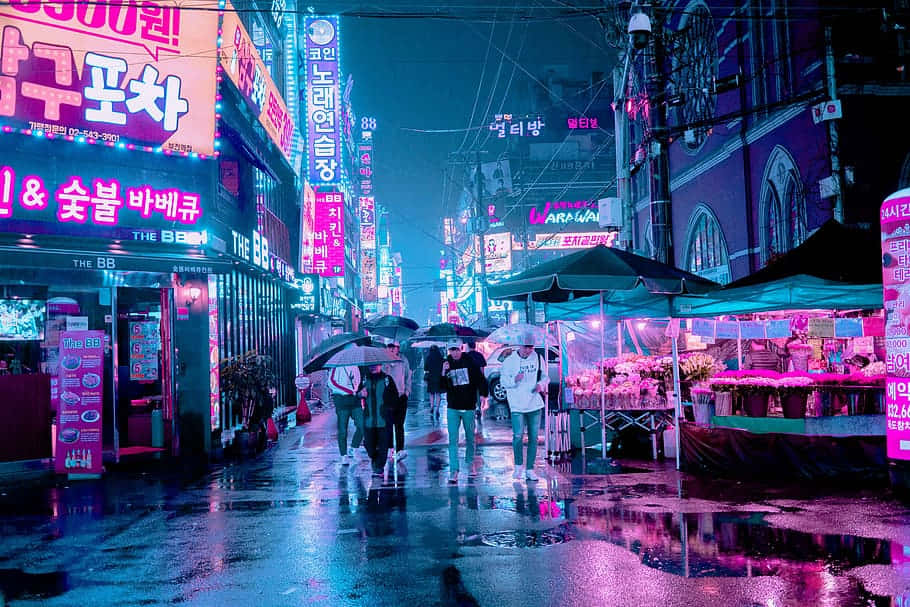Seoul Thành Phố Hồng Neon Hình nền