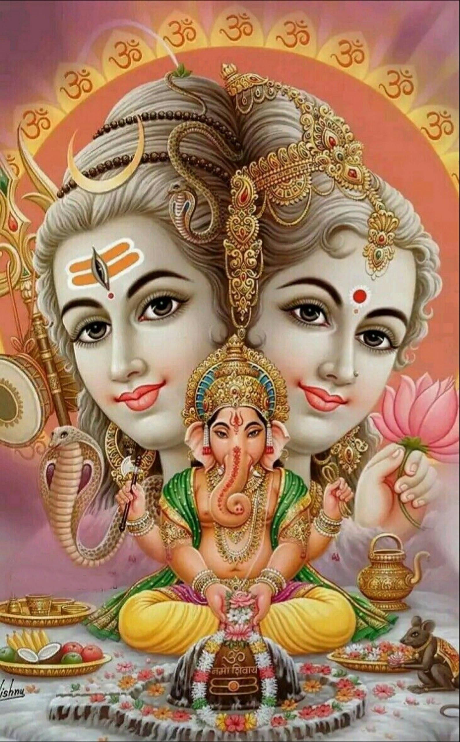 Shiva Parvati Đầu Hợp Nhất Và Ganesha Lễ Hội Hình nền