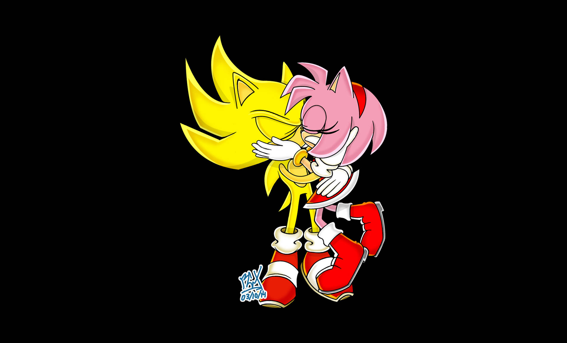Hình nền đen của Siêu Sonic và Amy Rose.