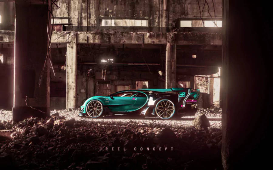 Siêu xe Bugatti Chiron xanh 4K Hình nền