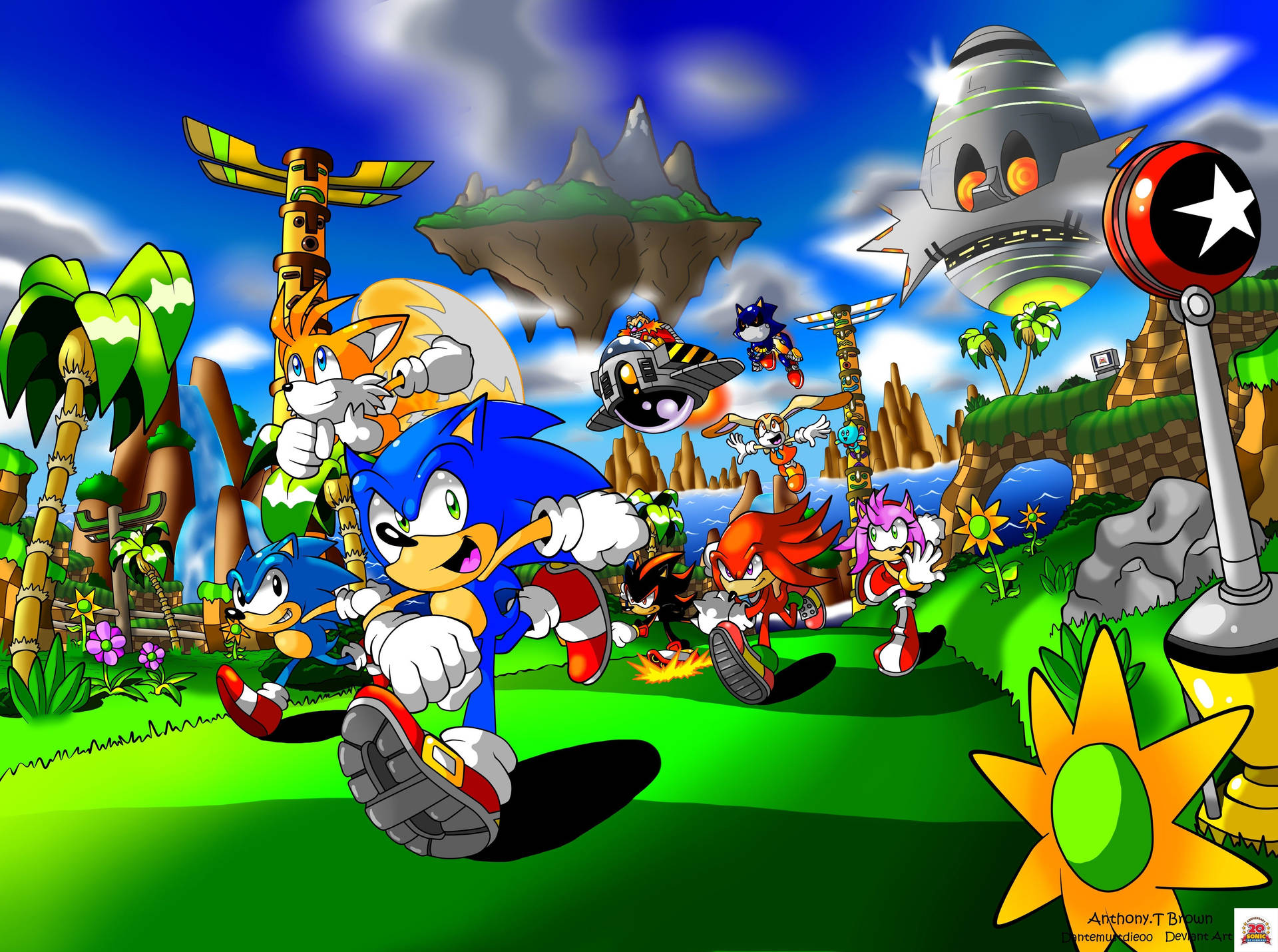Hình nền Sonic và những vệt chạy trong màn chơi Rừng Nhiệt Đới.