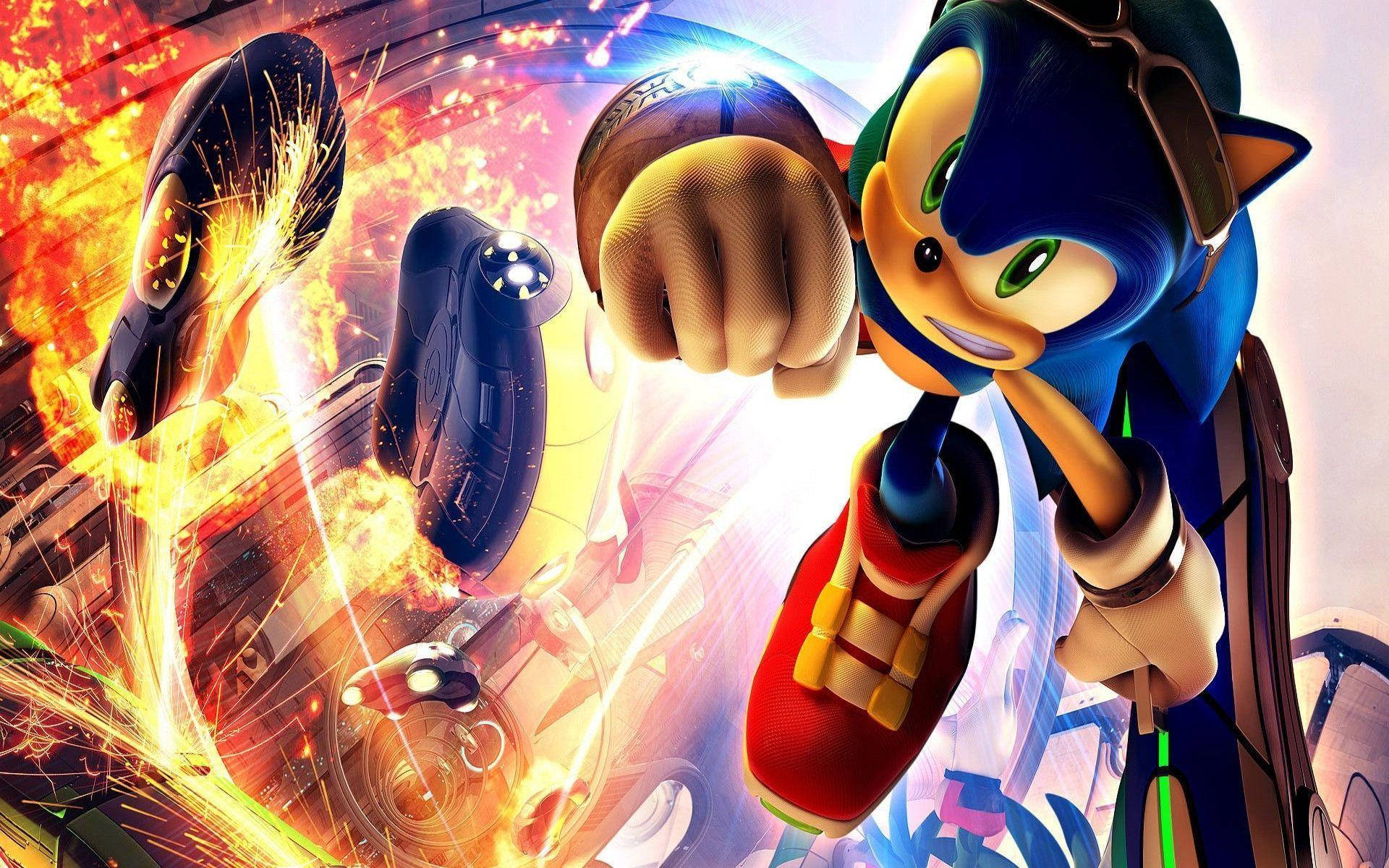 Hình nền siêu nét với Sonic bay vào hành động.