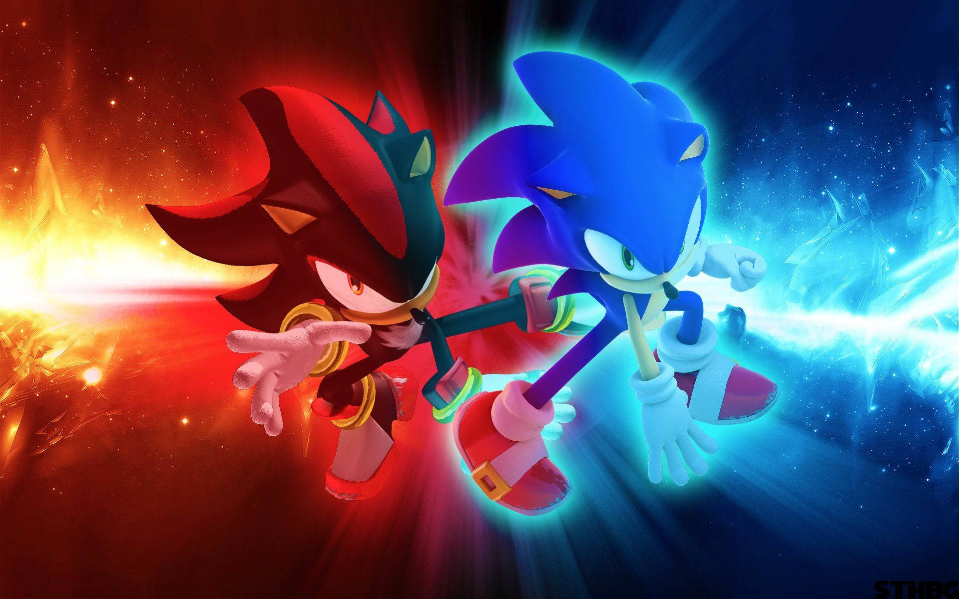Hình nền Sonic và kẻ thù không đội trời chung, phản anh hùng Shadow the Hedgehog.