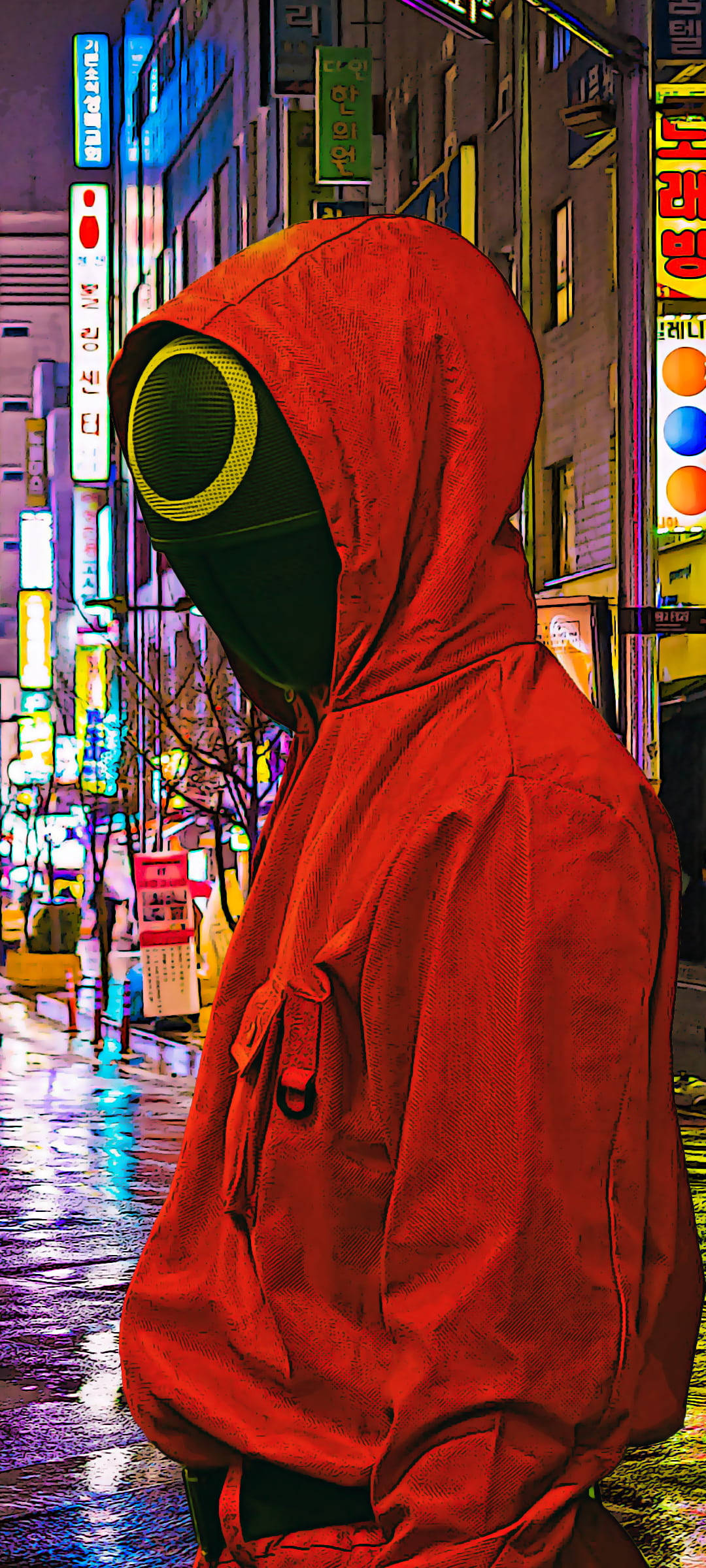 Squid Game Áo Hoodie Đỏ Mặt Nạ Đen Hình nền