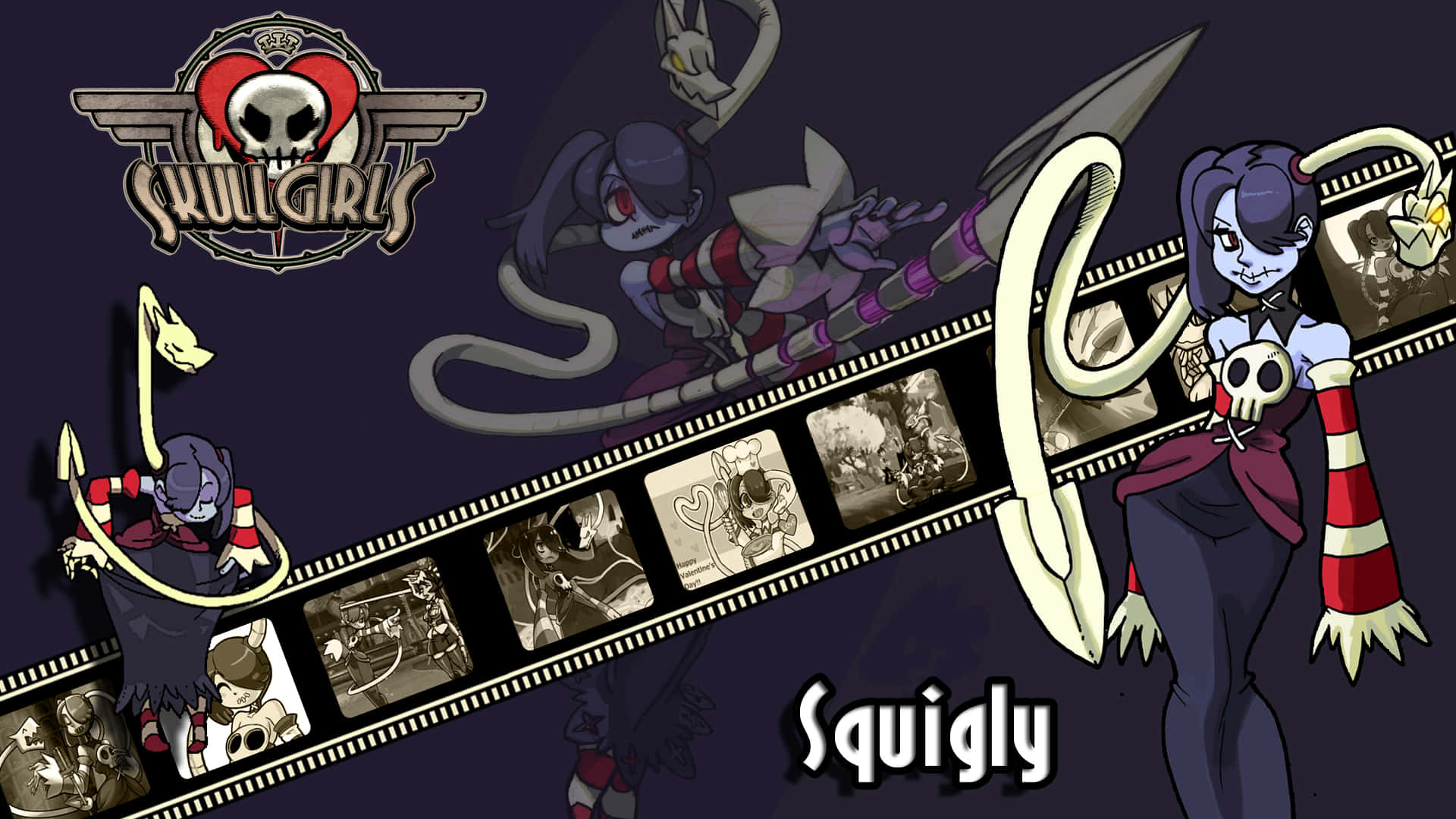 Squigly từ Skullgirls với băng phim Hình nền