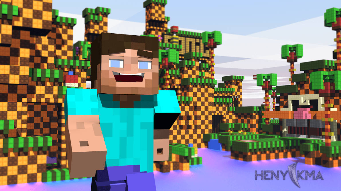 Steve Cười Tận Hưởng Ánh Nắng Trong Thế Giới Minecraft Khối Hình nền