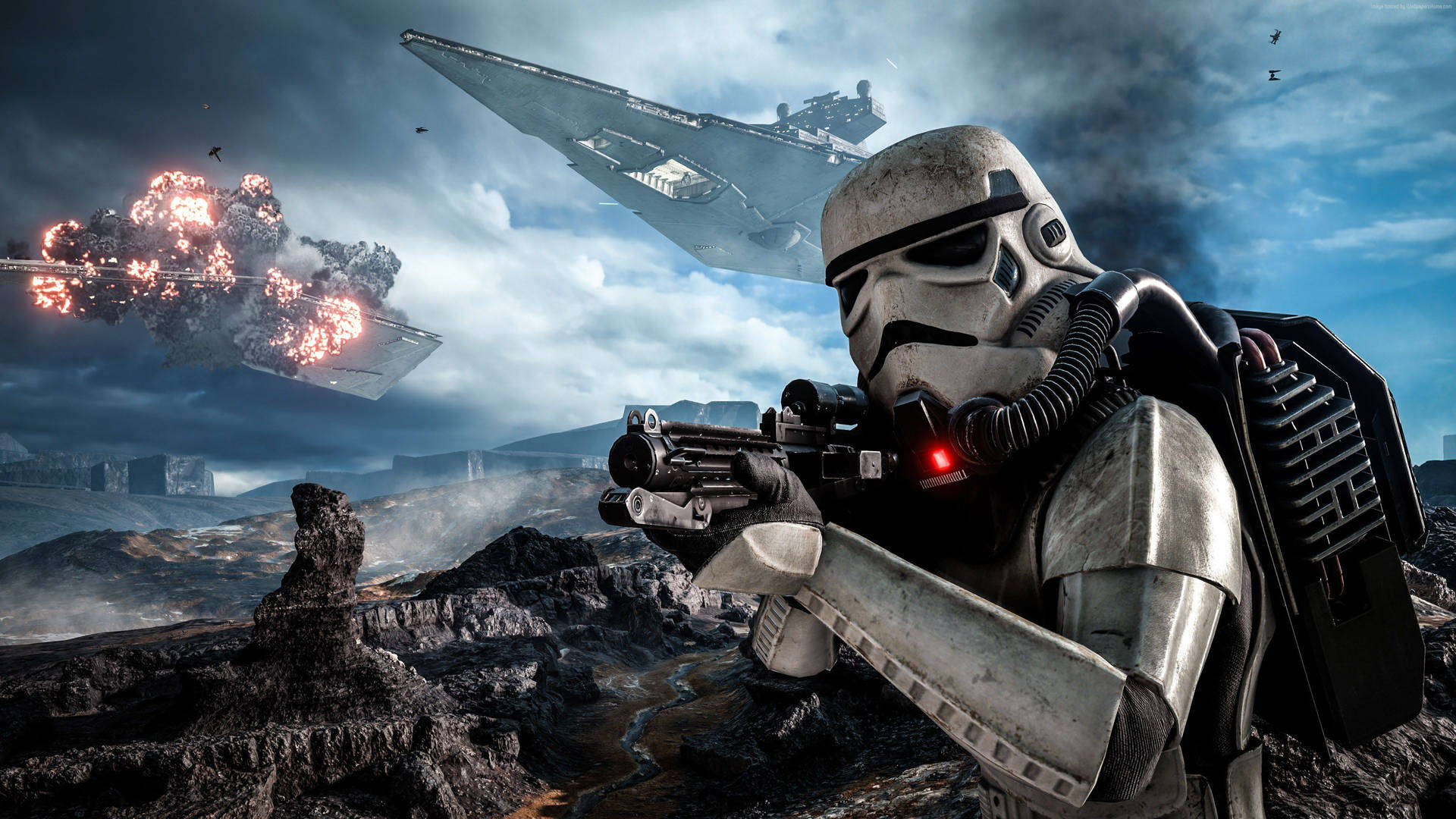 Hình nền Star Wars về Stormtrooper chiến đấu trên một hành tinh thành phố hiện đại