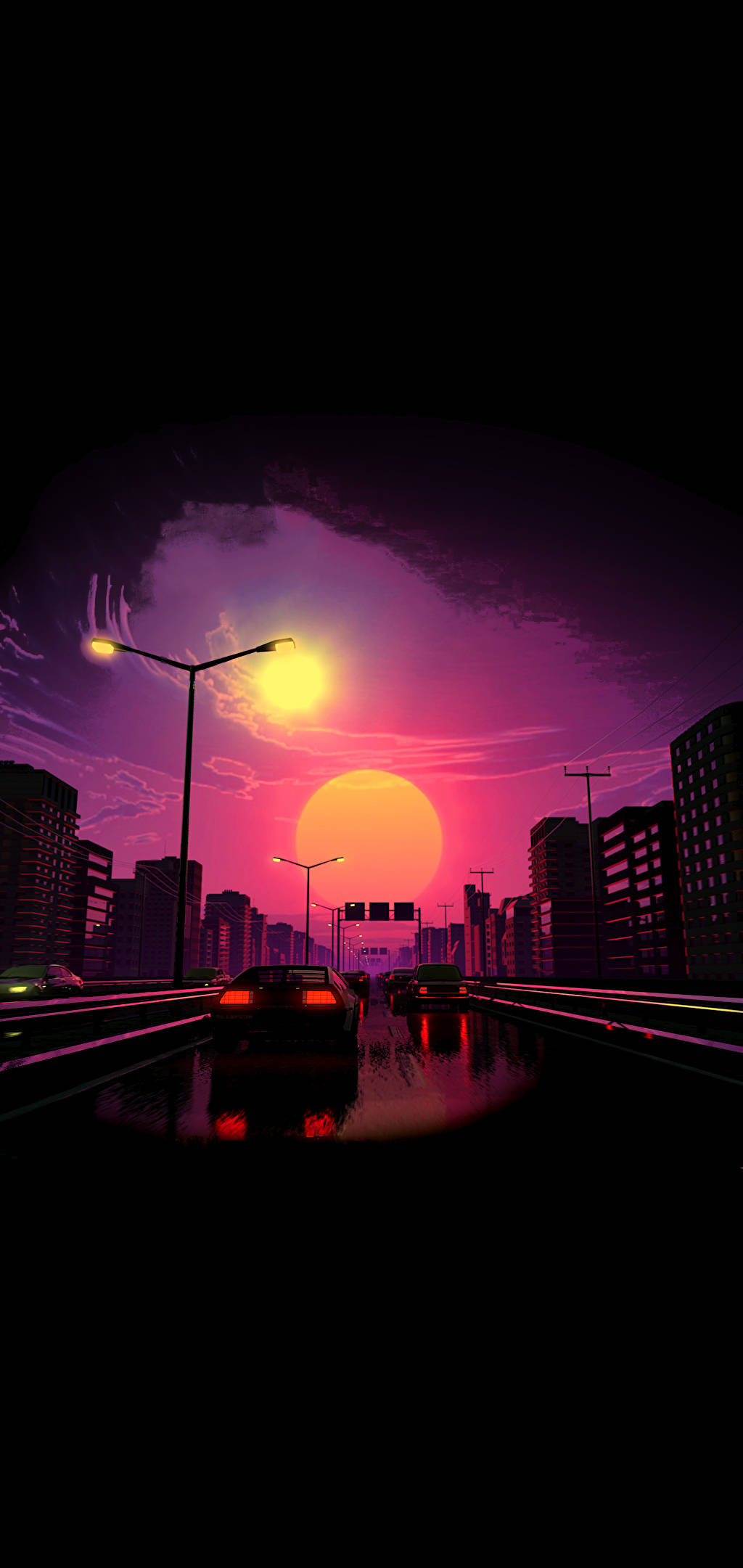 Tác phẩm Vaporwave hoàng hôn hồng thẩm mỹ máy tính bảng Hình nền